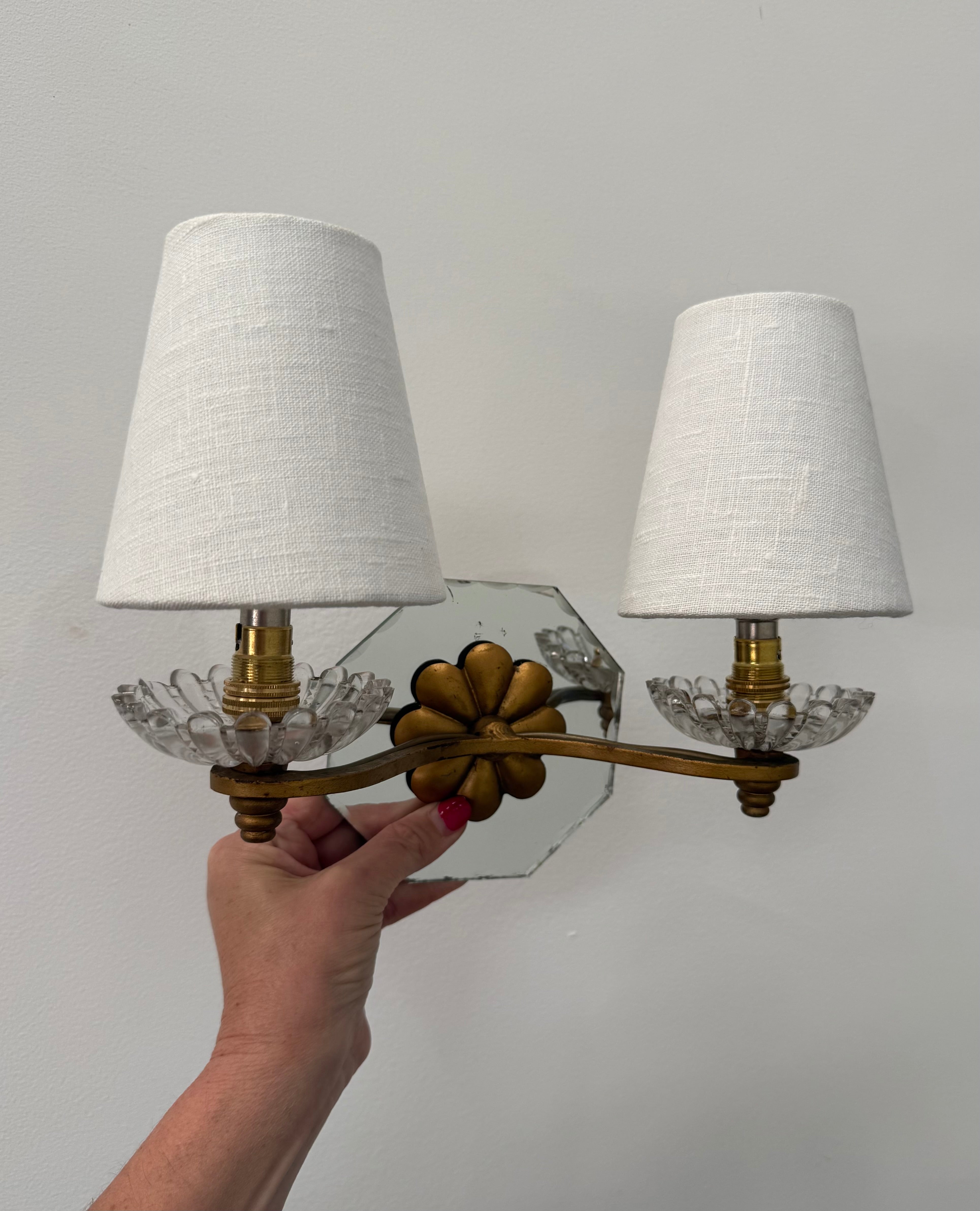 Pair of French Glass Mirrored Wall Lights