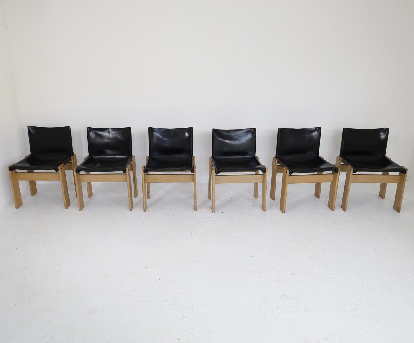 PRE ORDER Set of Six Afra & Tobia Scarpa Black Leather Monk Chairs