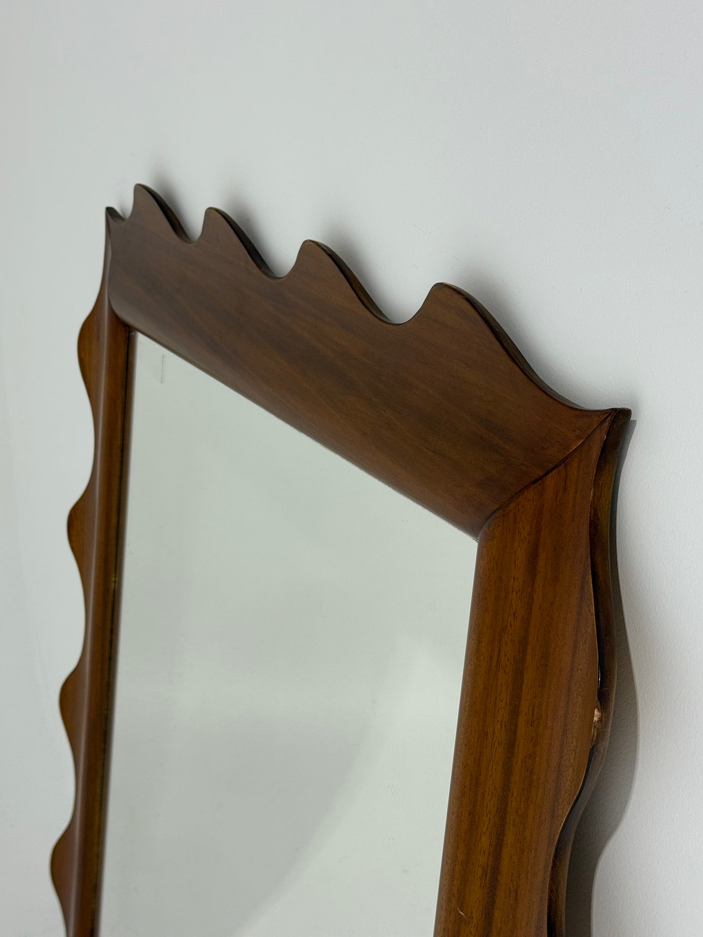 Italian Oak Wall Mirror with Scalloped Frame