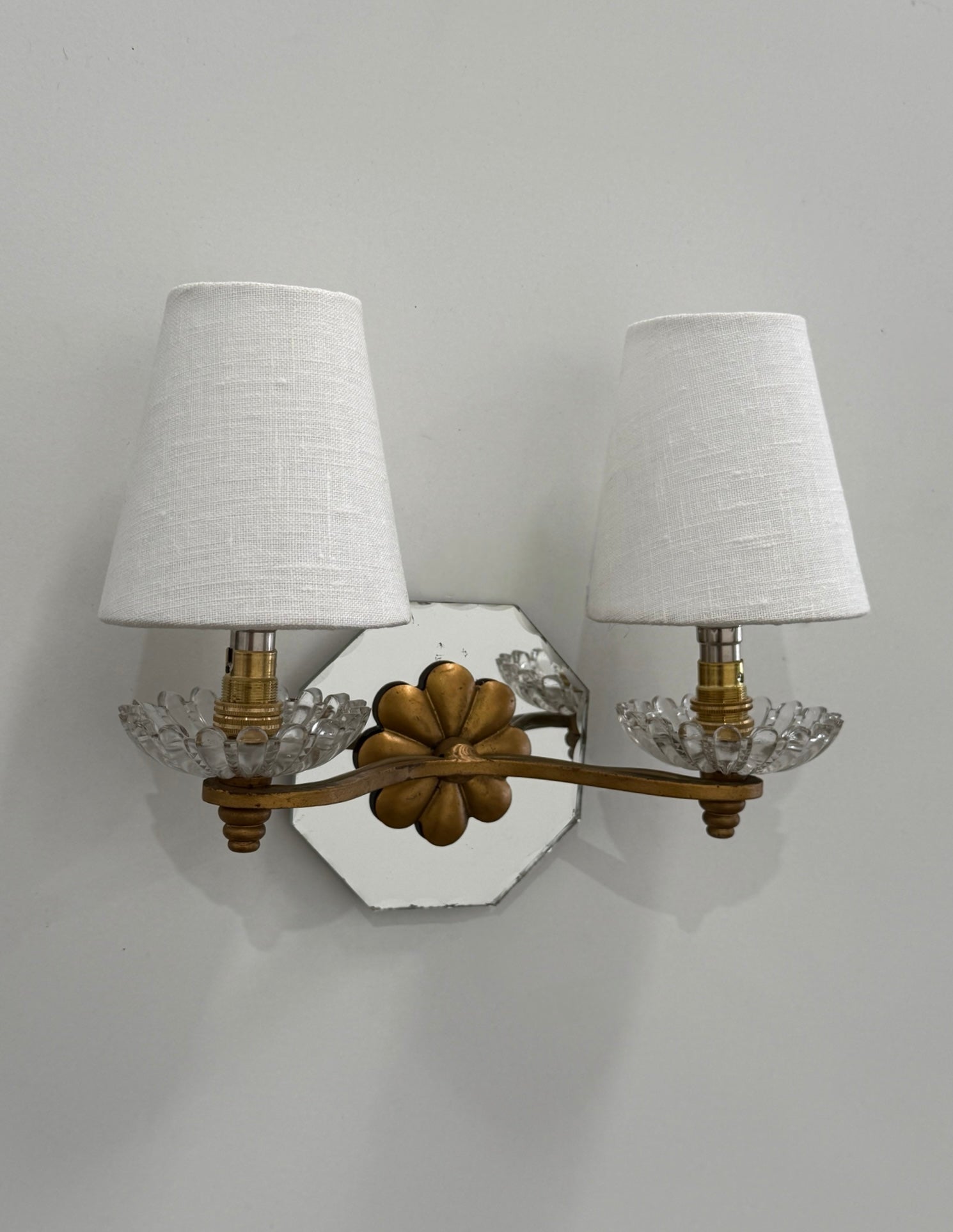 Pair of French Glass Mirrored Wall Lights