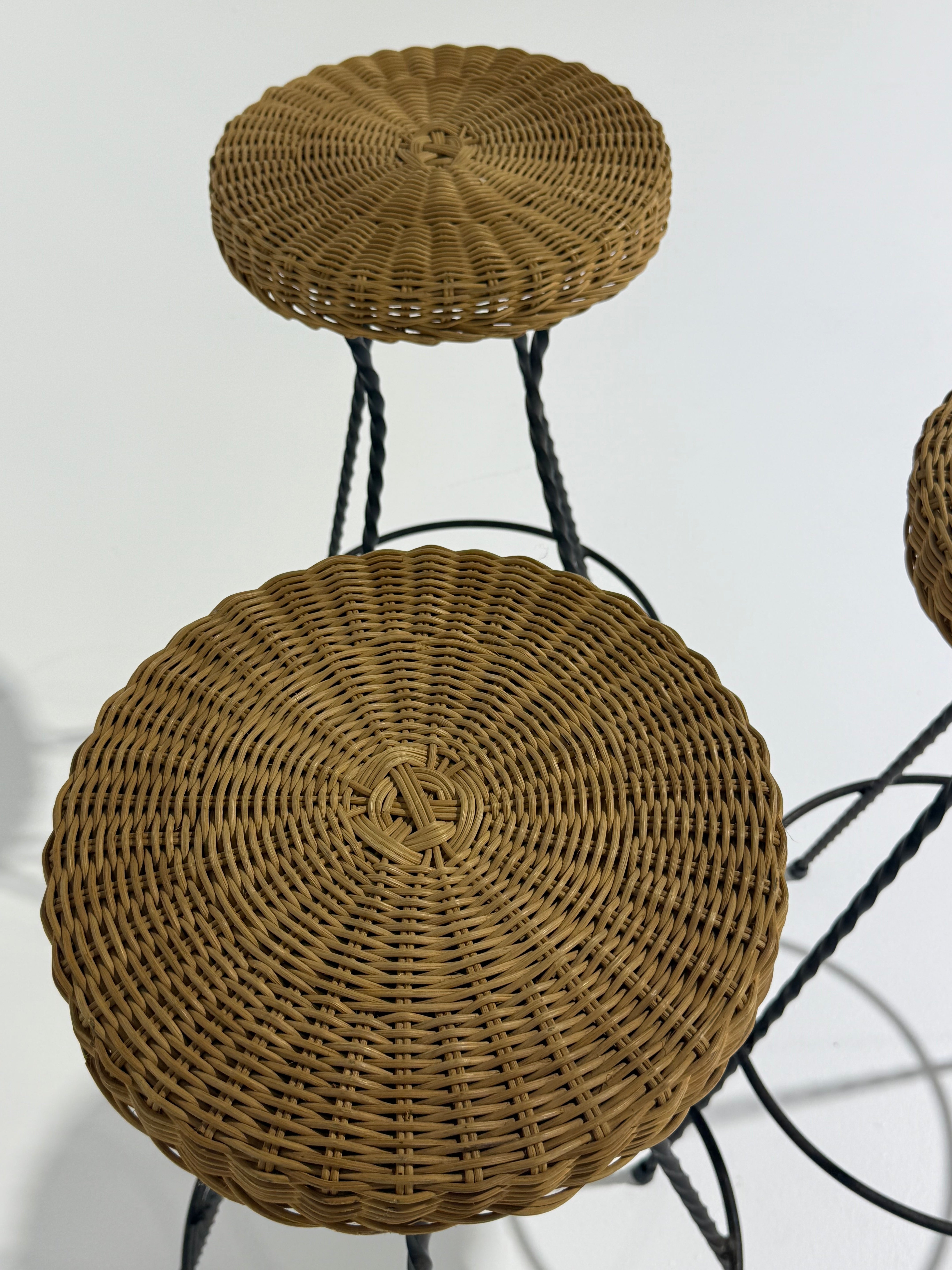 French Wicker & Iron Bar Stool by Bonacina - Three Available