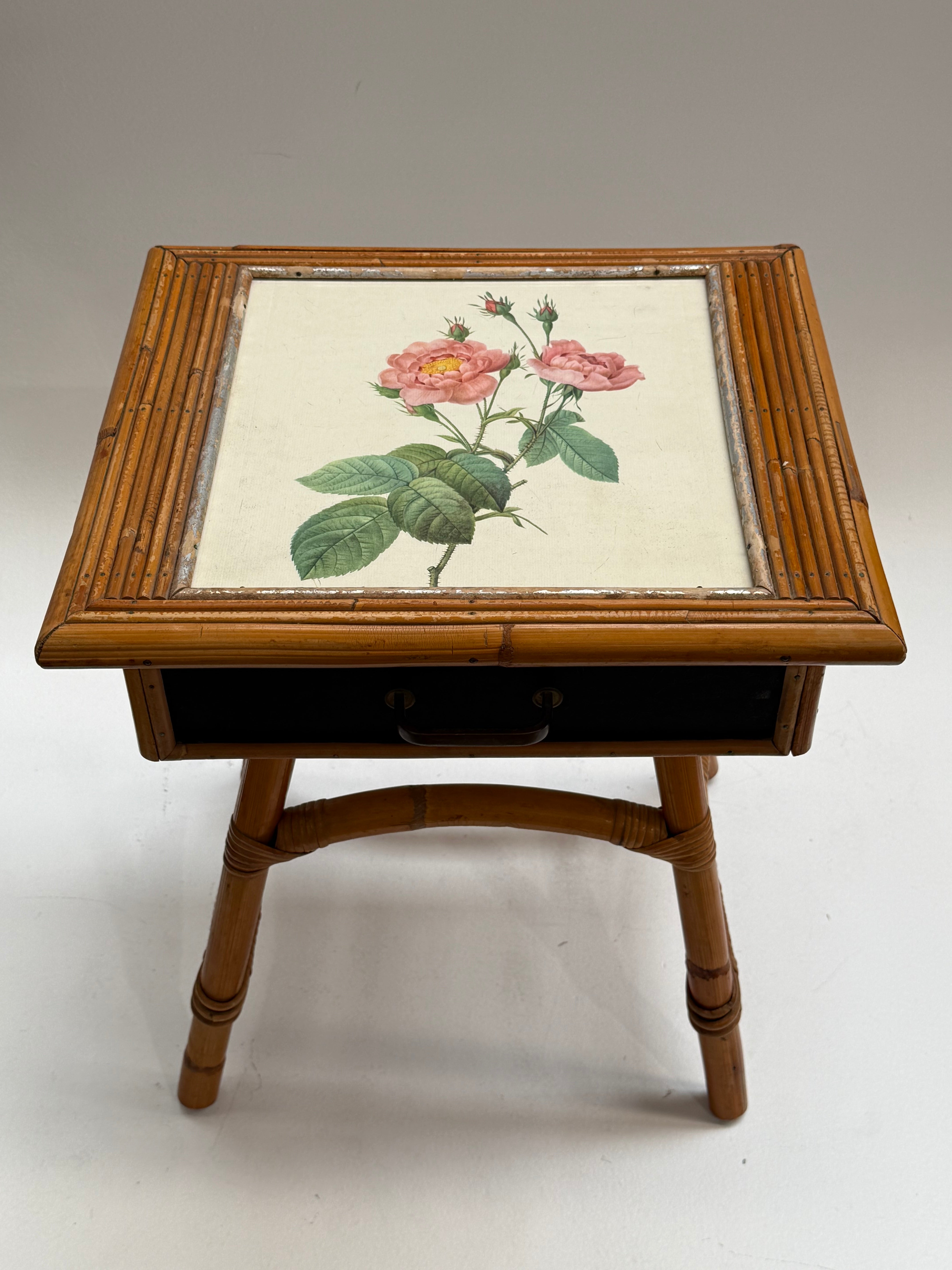 French Bamboo Bedside Table by Audoux Minet