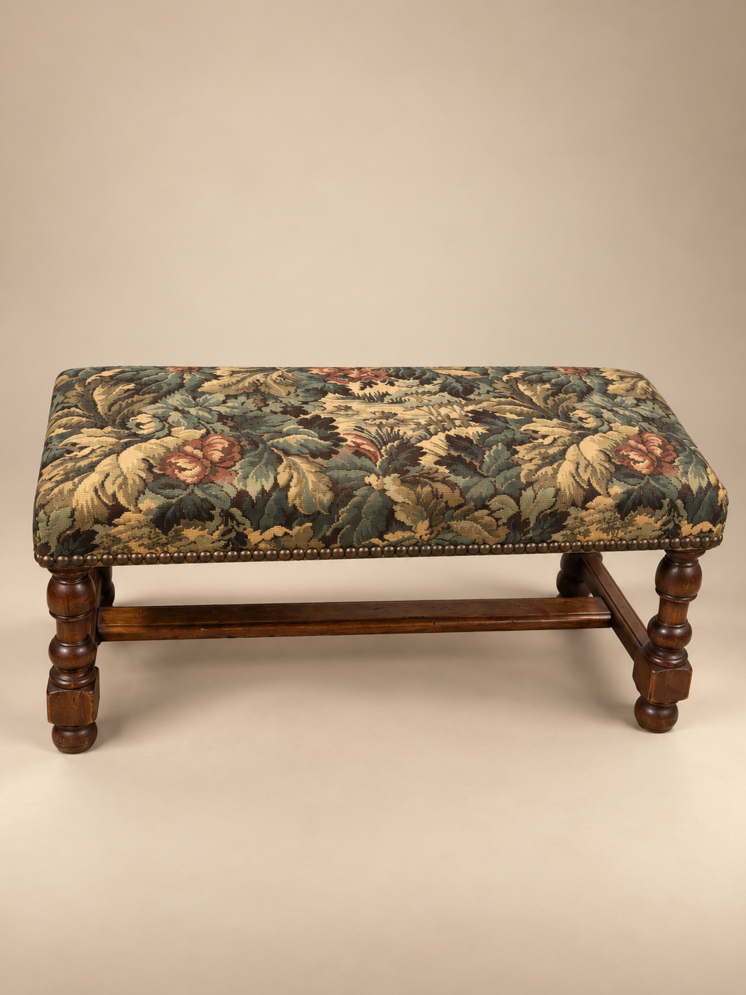 Vintage French Oak Tapestry Bench