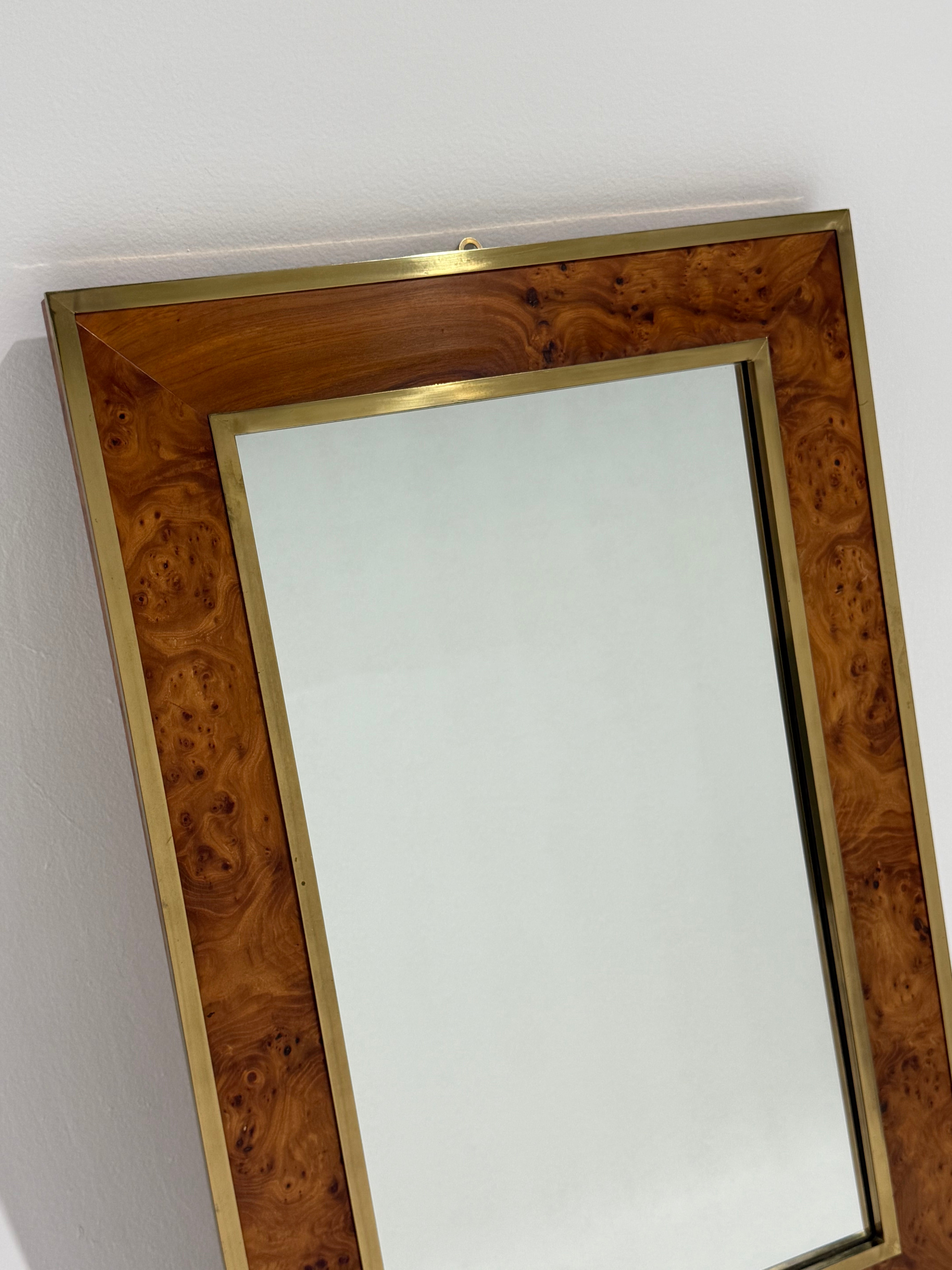 Italian Briar Wood & Brass Mirror