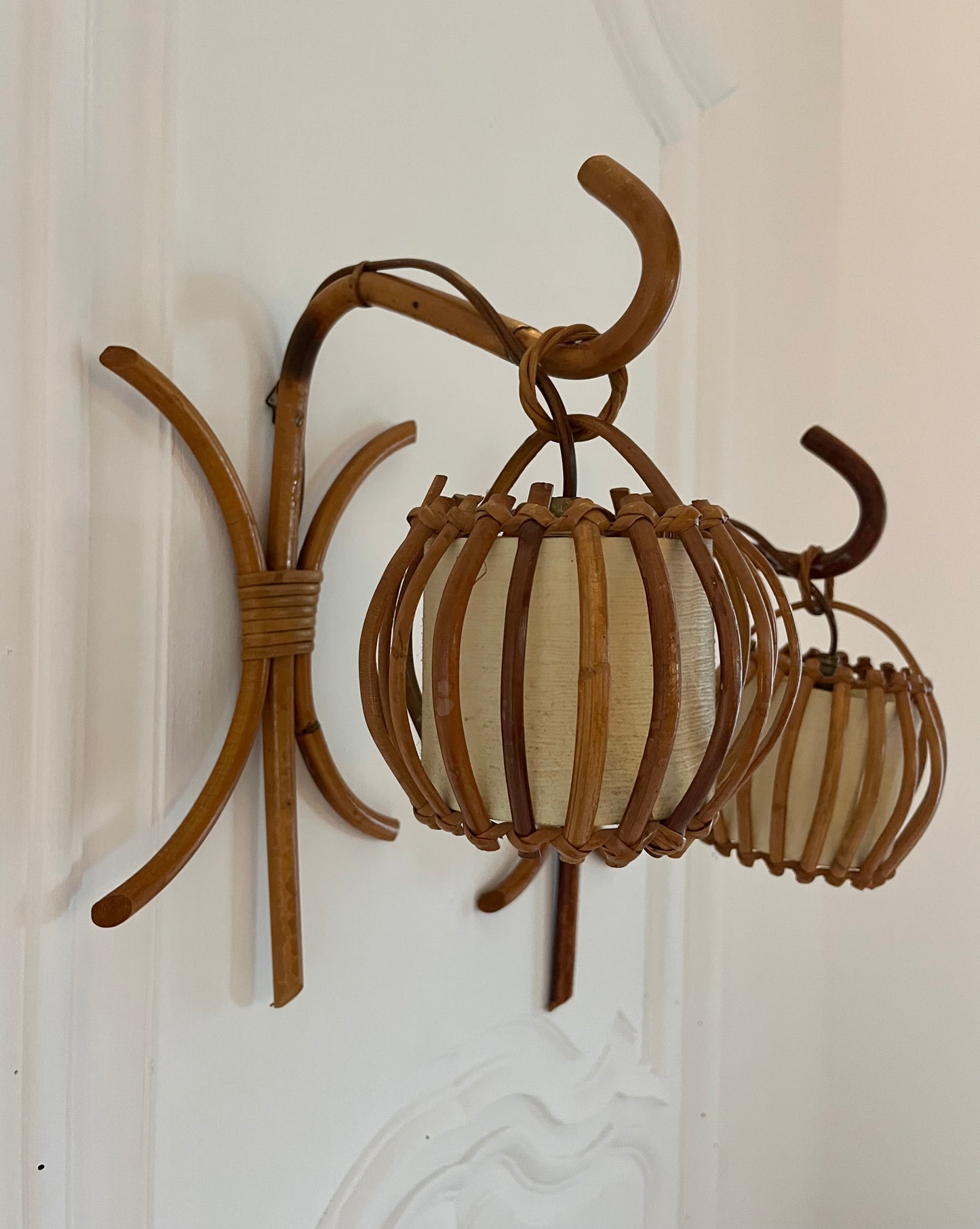 1970’s French Bamboo Wall Lights by Louis Sognot