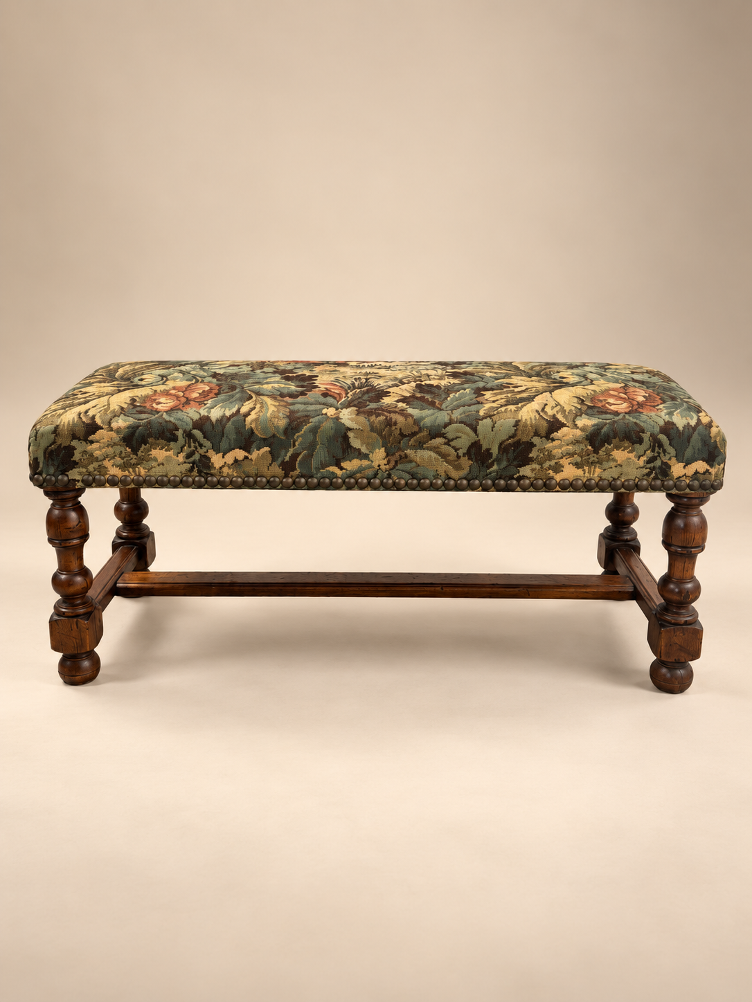 Vintage French Oak Tapestry Bench