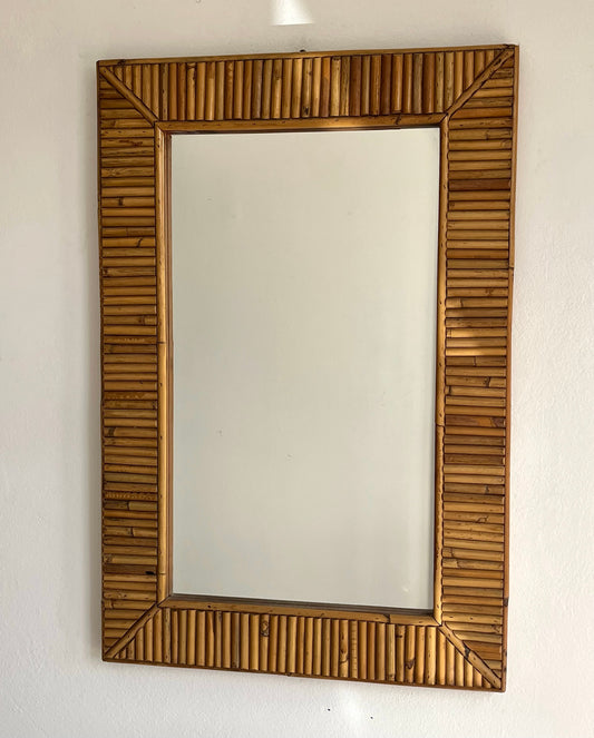 Large Italian Pencil Reed Bamboo Mirror