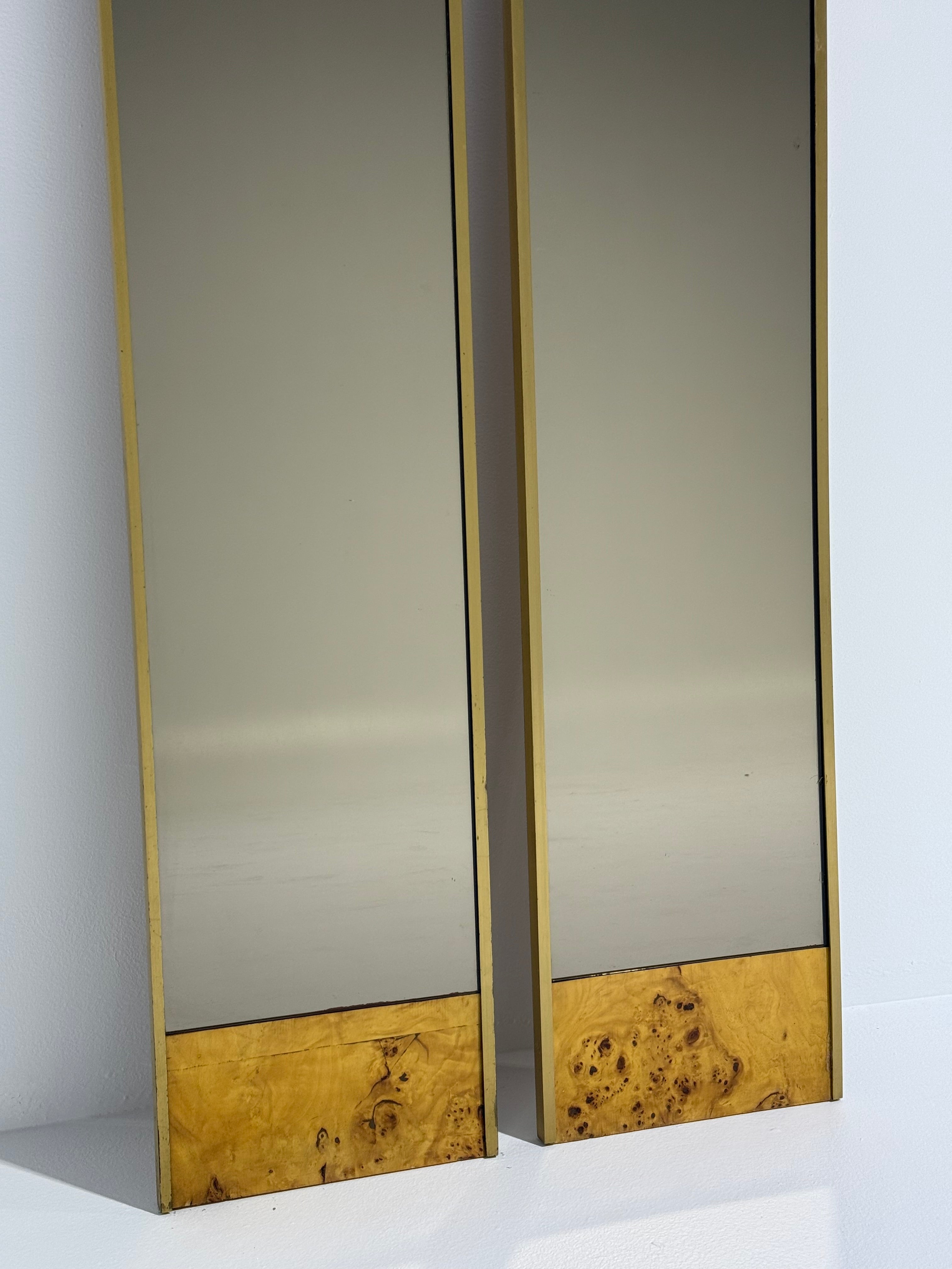 Vintage Burl & Brass Mirrored Coat Rack - Two Available