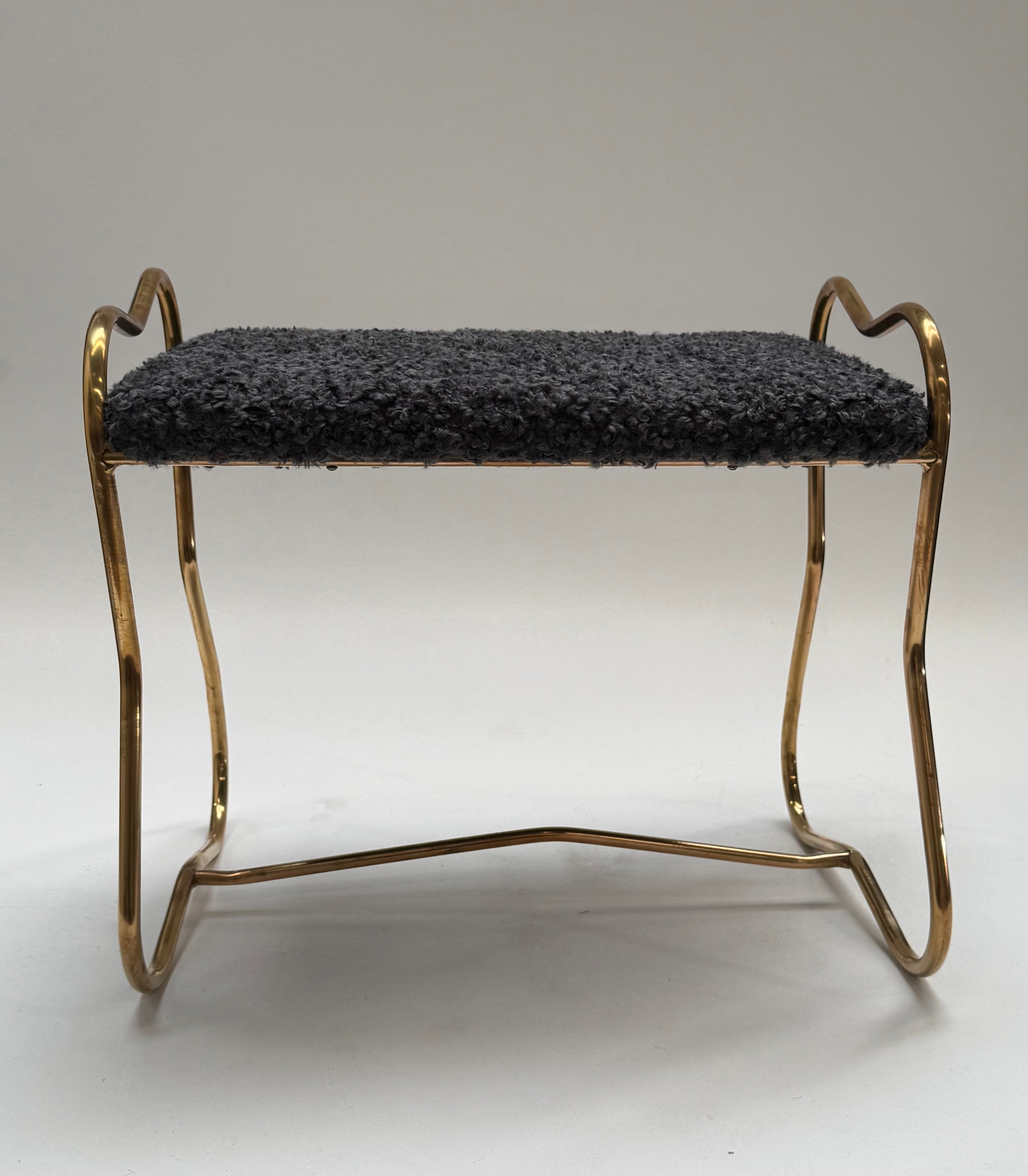 Italian Brass Upholstered Stool - Two Available