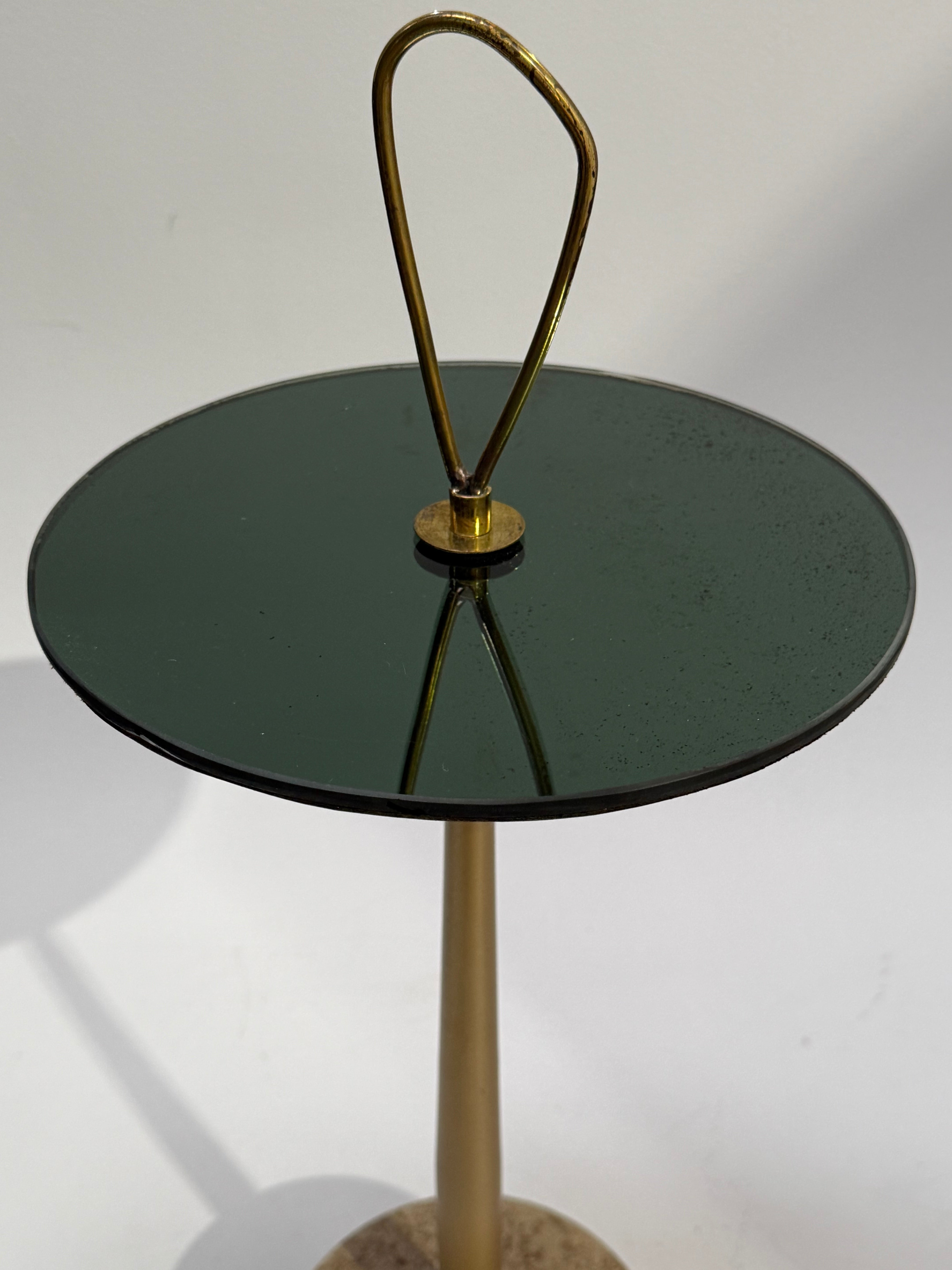 Vintage Travertine & Glass Side Table - Two Available