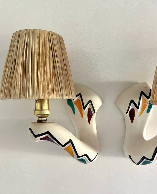 Pair of 1950’s French Ceramic Wall Lights