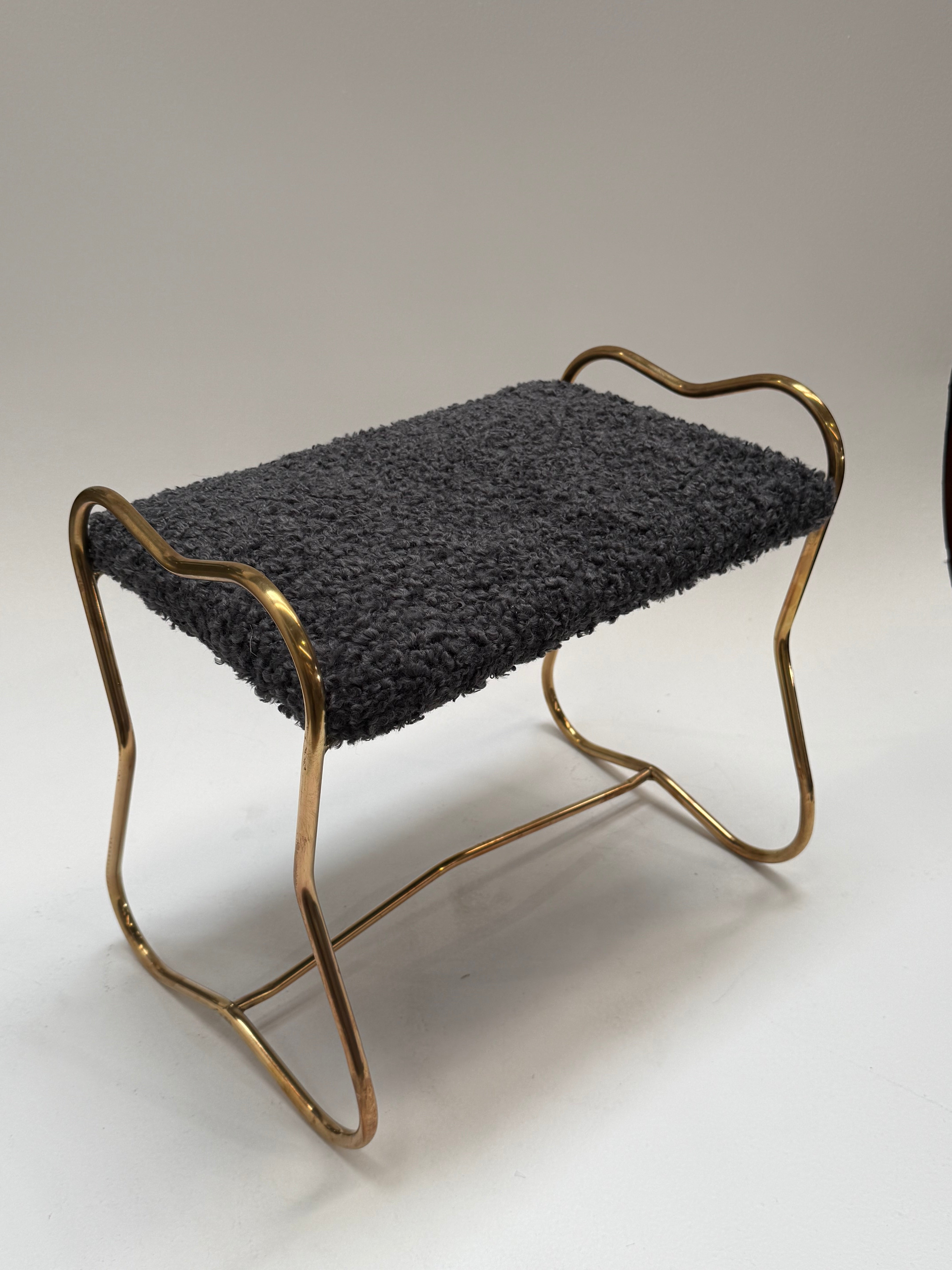 Italian Brass Upholstered Stool - Two Available
