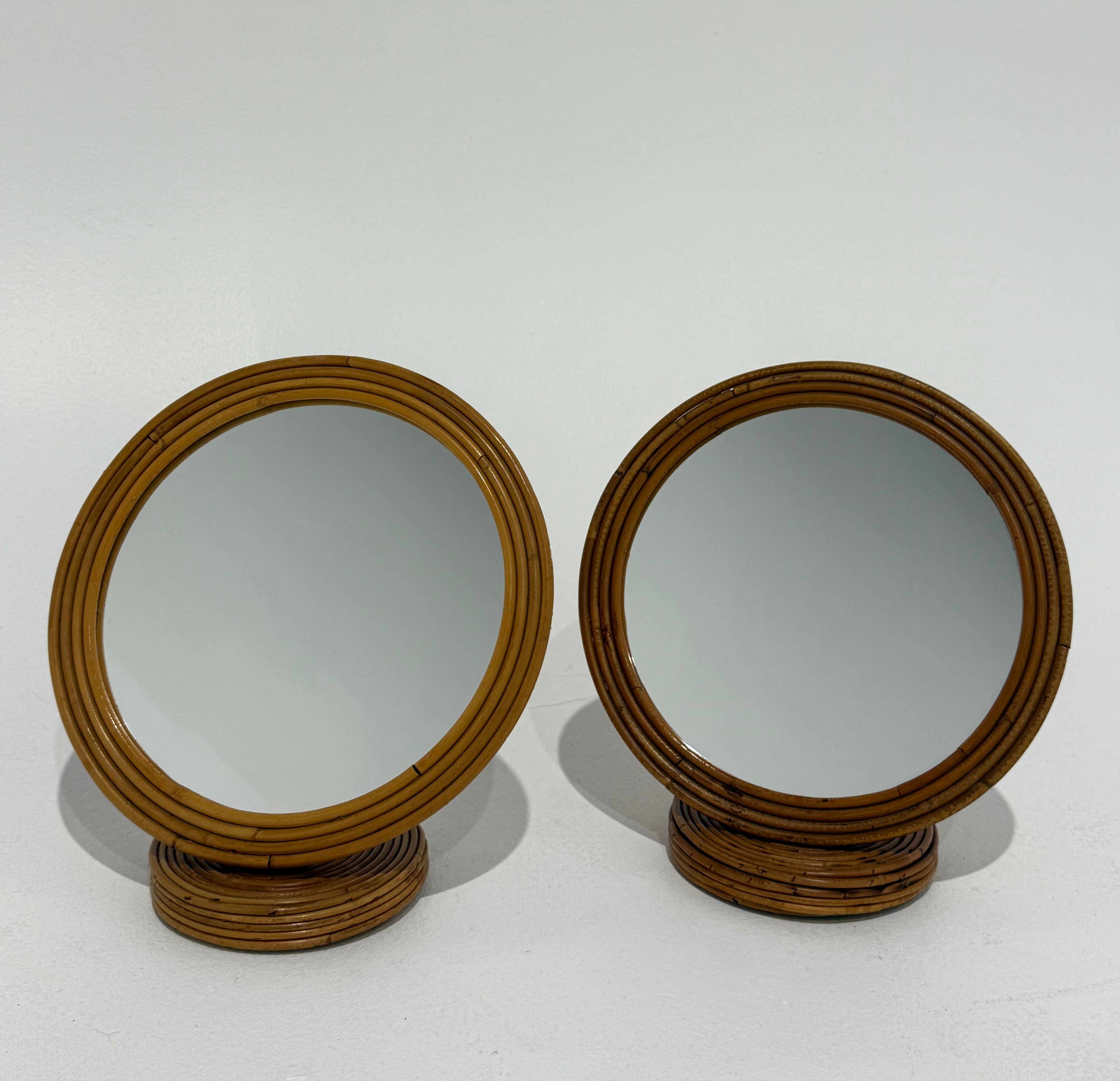 French Bamboo Vanity Mirror by Louis Sognot - Two Available