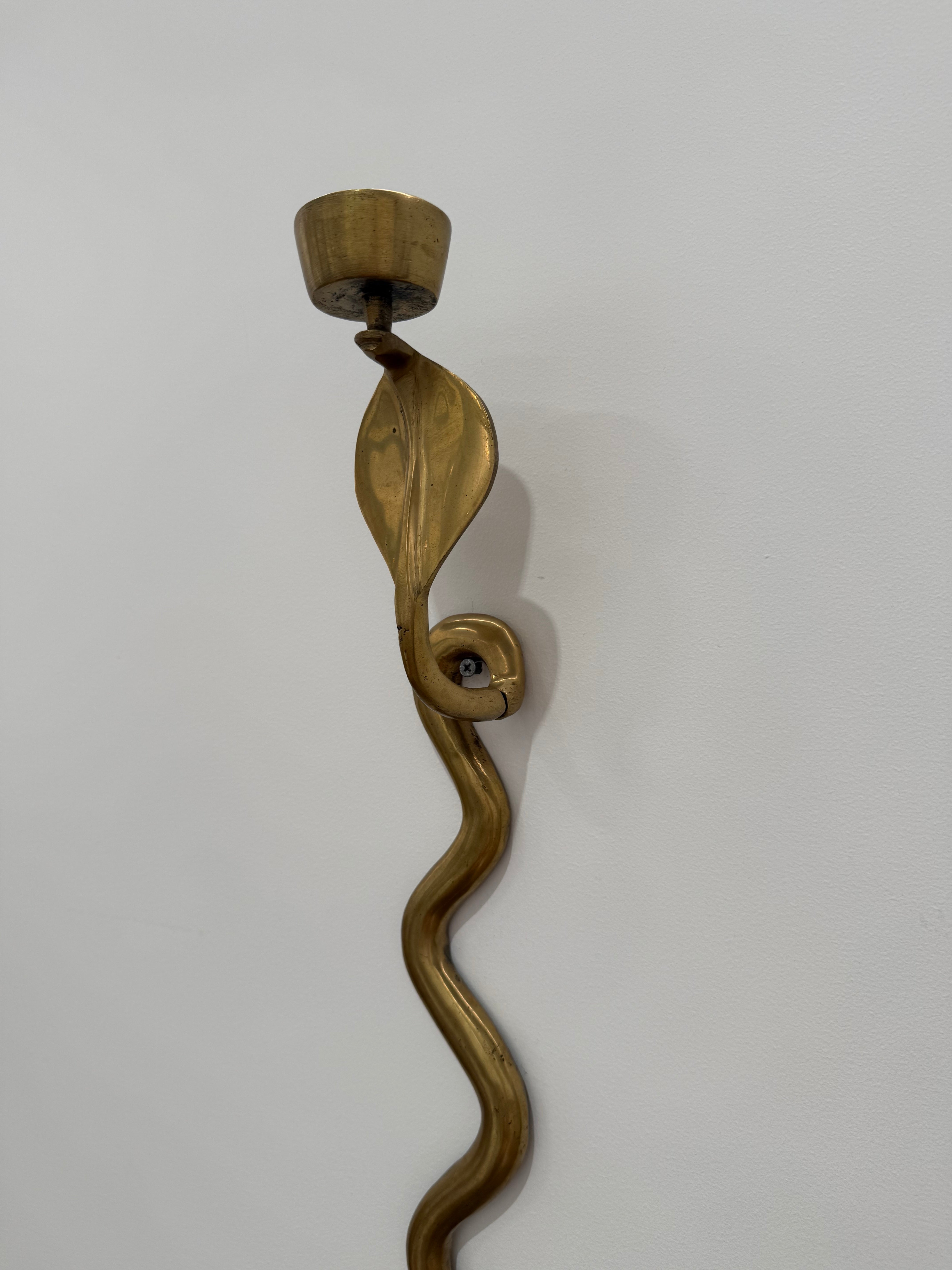 1960’s French Brass Cobra Candle Wall Light - Two Available