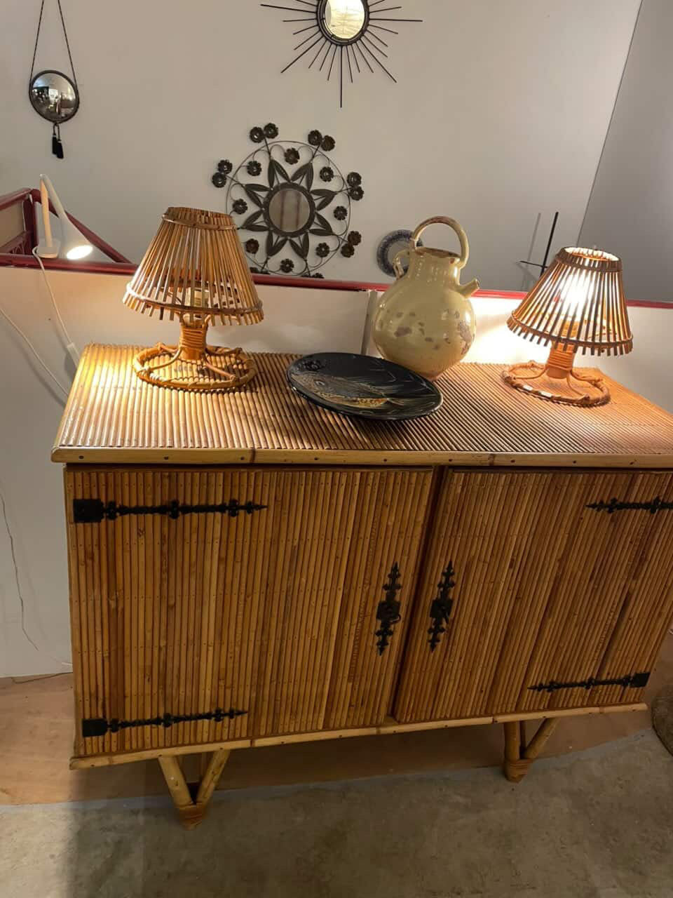 Vintage French Bamboo Cabinet by Audoux Minet