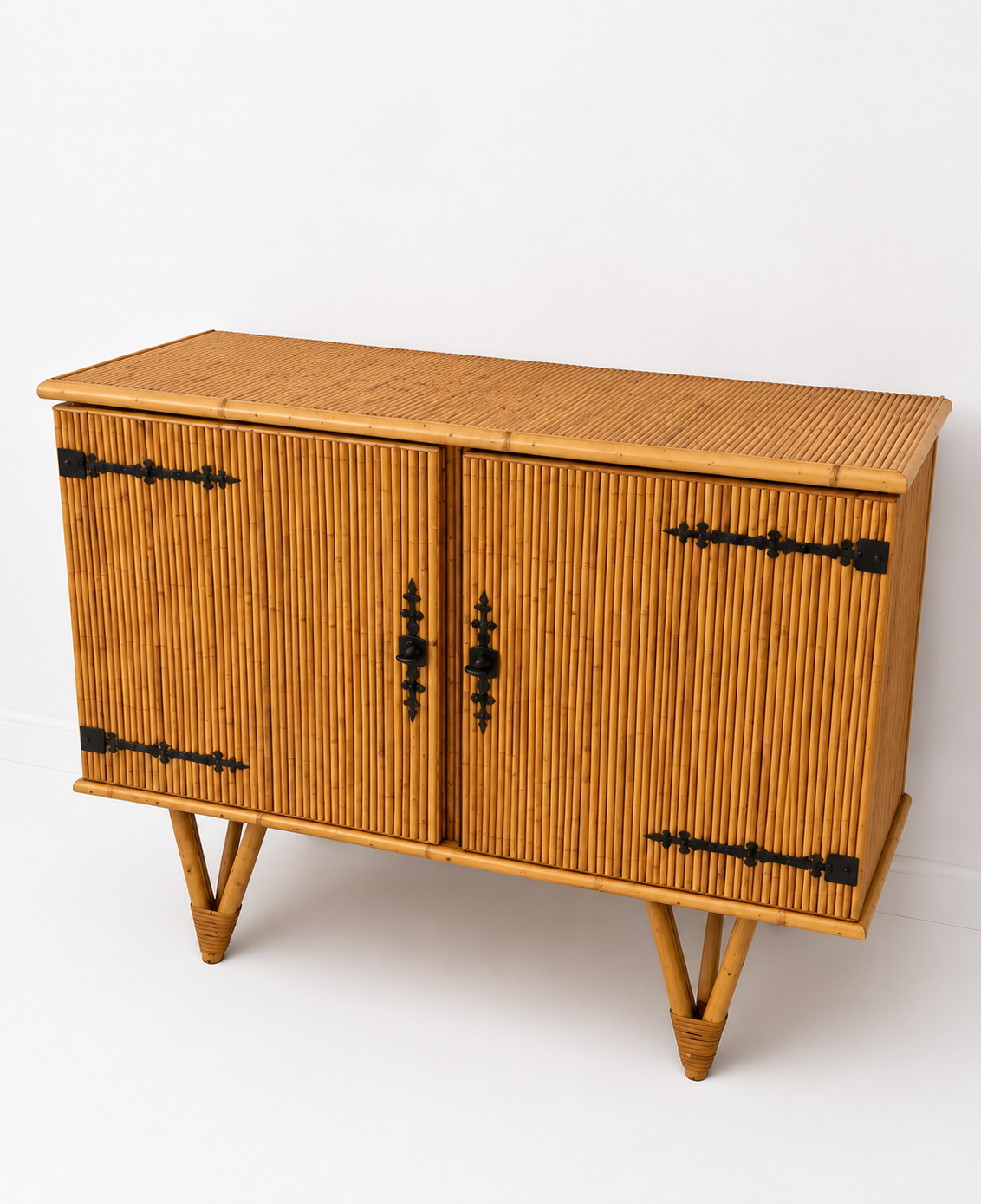 Vintage French Bamboo Cabinet by Audoux Minet