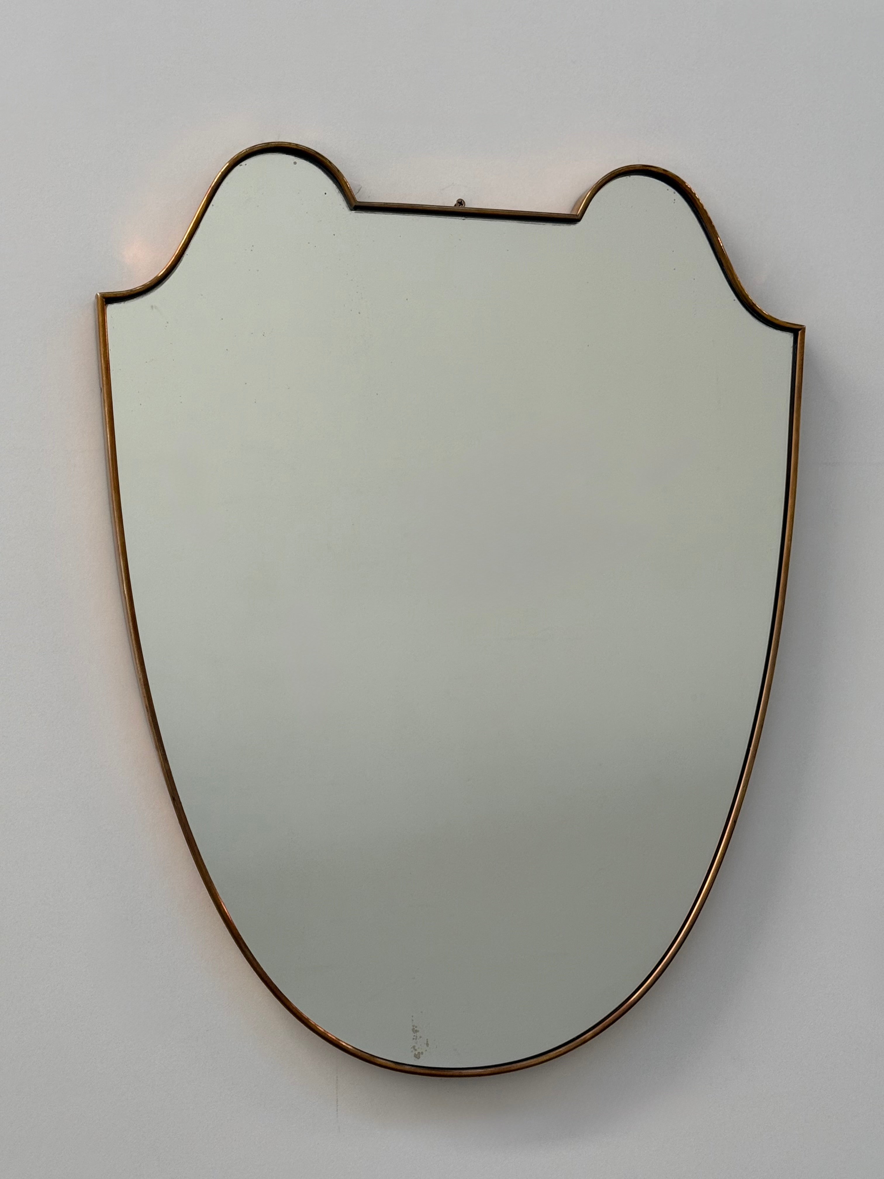 Vintage Italian Brass Shield Mirror