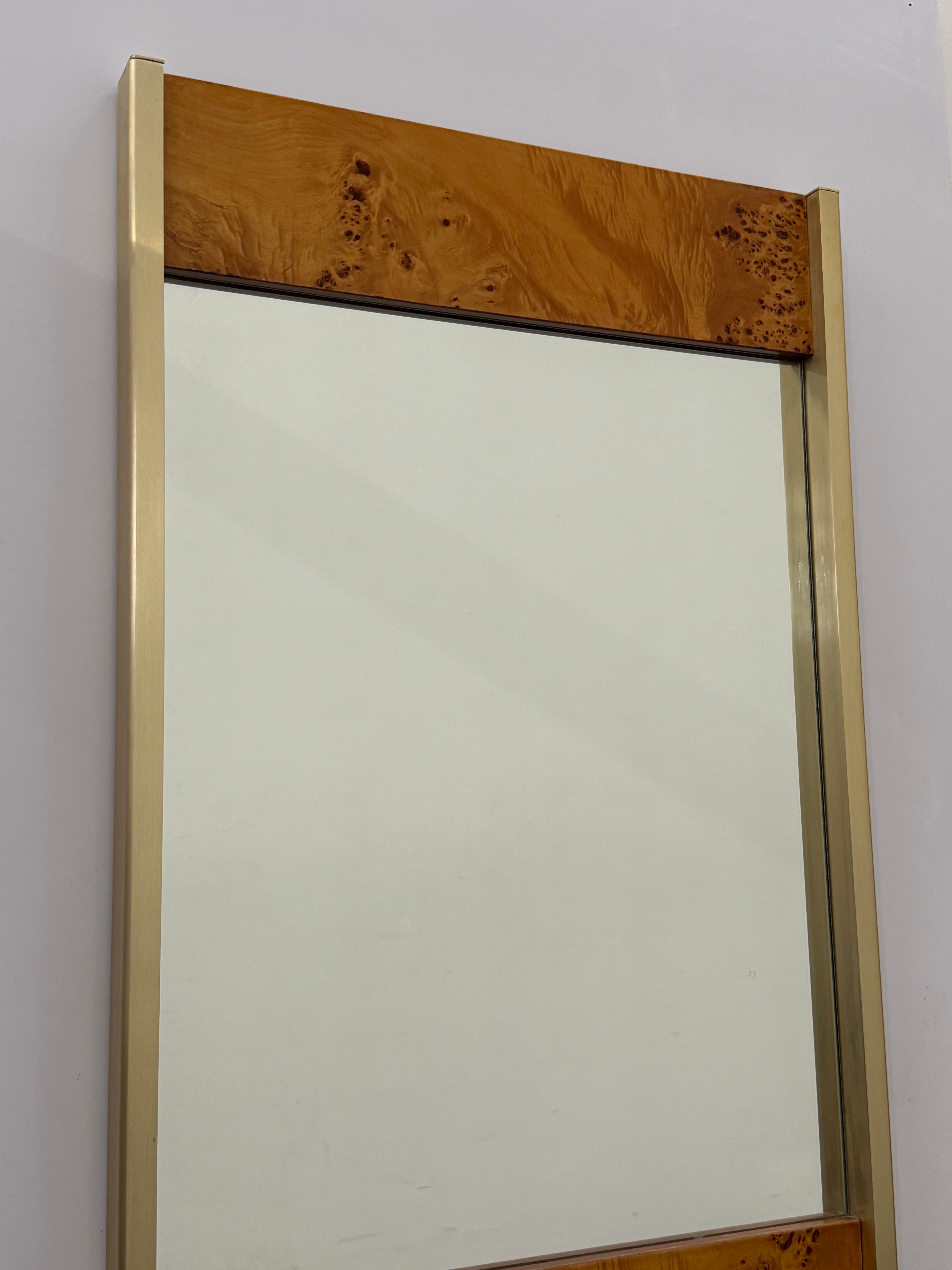 Italian Briar Wood & Brass Mirror