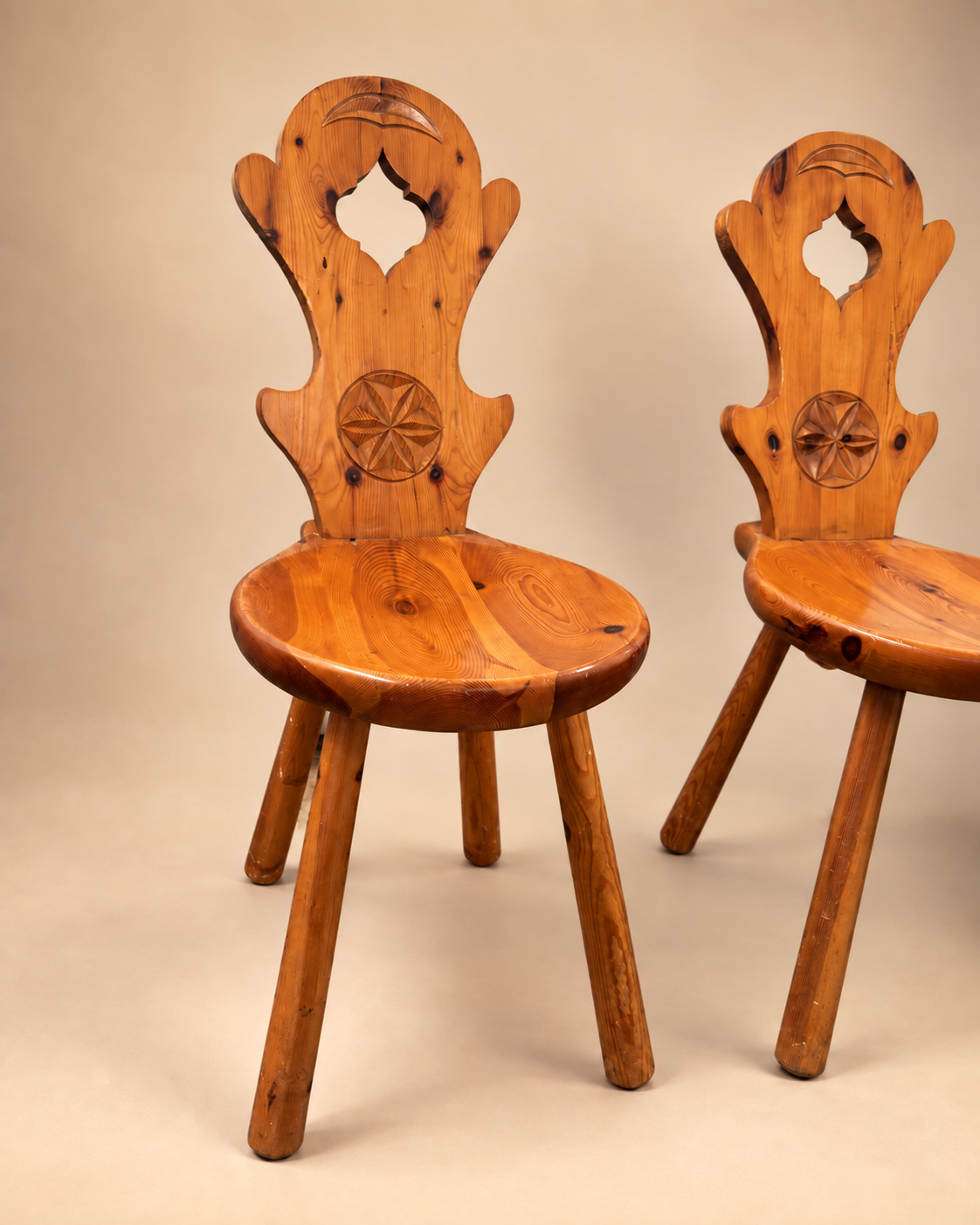 French Brutalist Timber Chair - Two Available