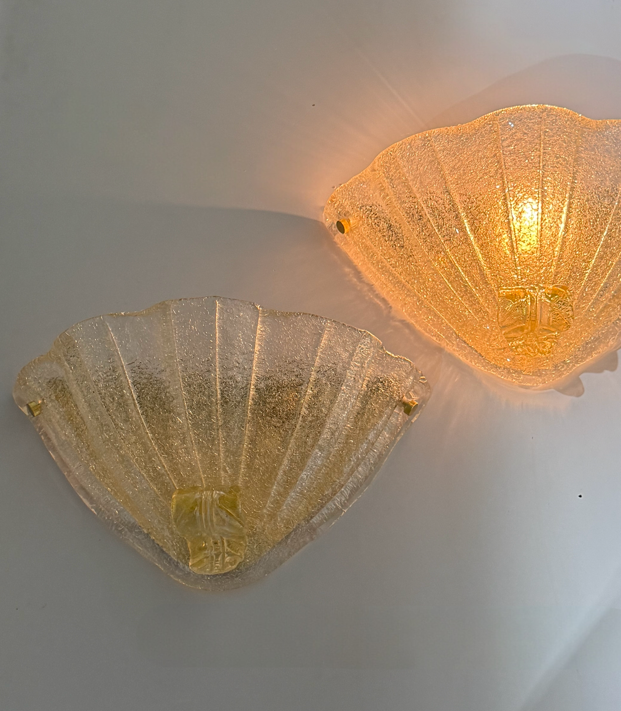 Pair of Murano Glass Shell Wall Lights