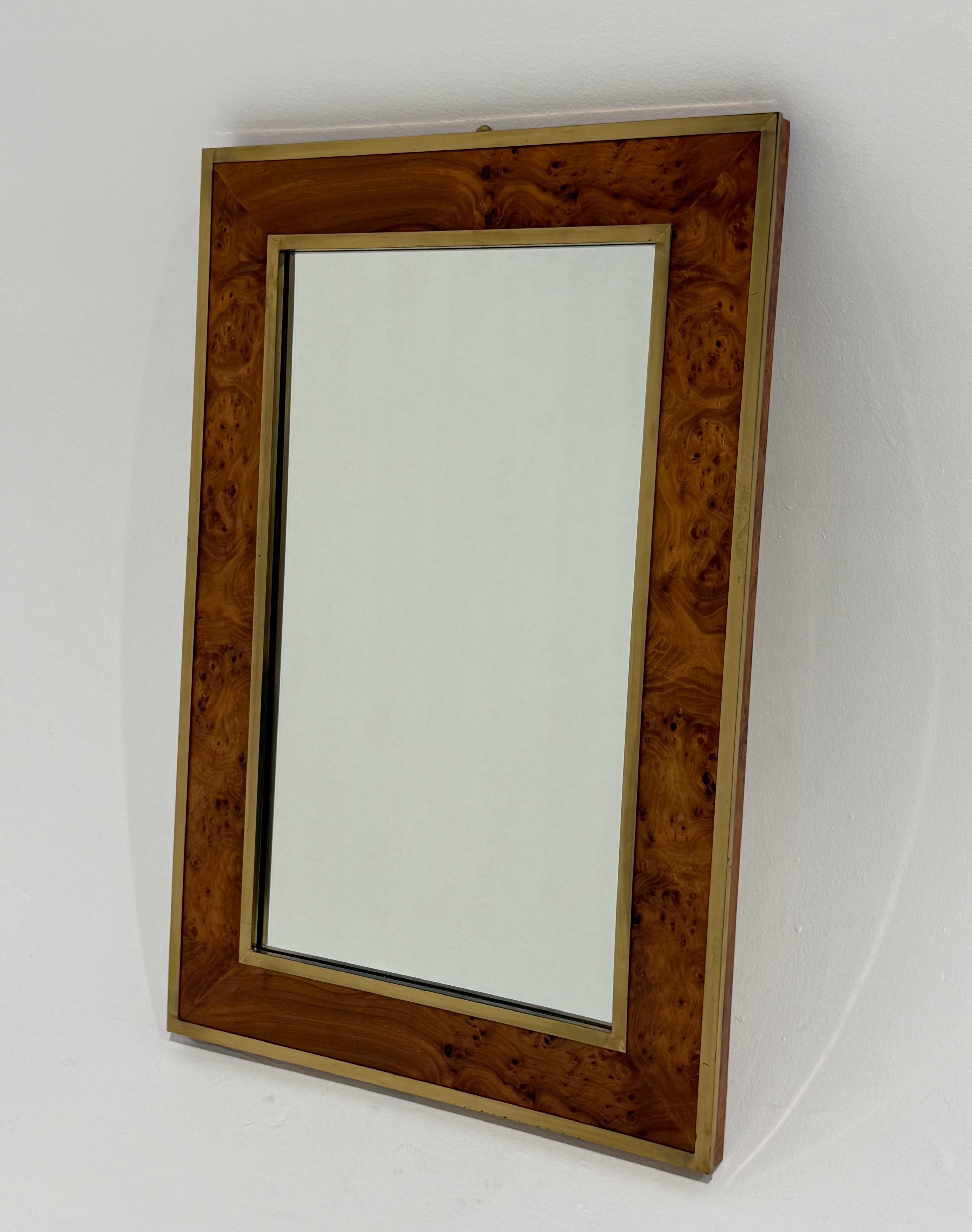 Italian Briar Wood & Brass Mirror