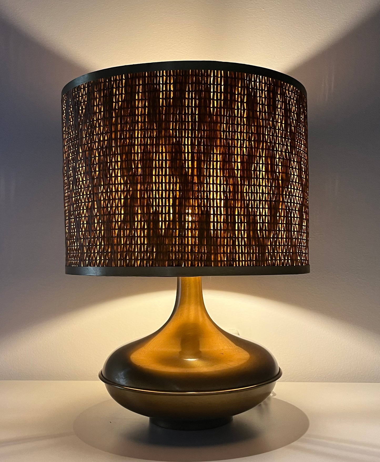 Vintage Italian Brass and Rattan Lamp