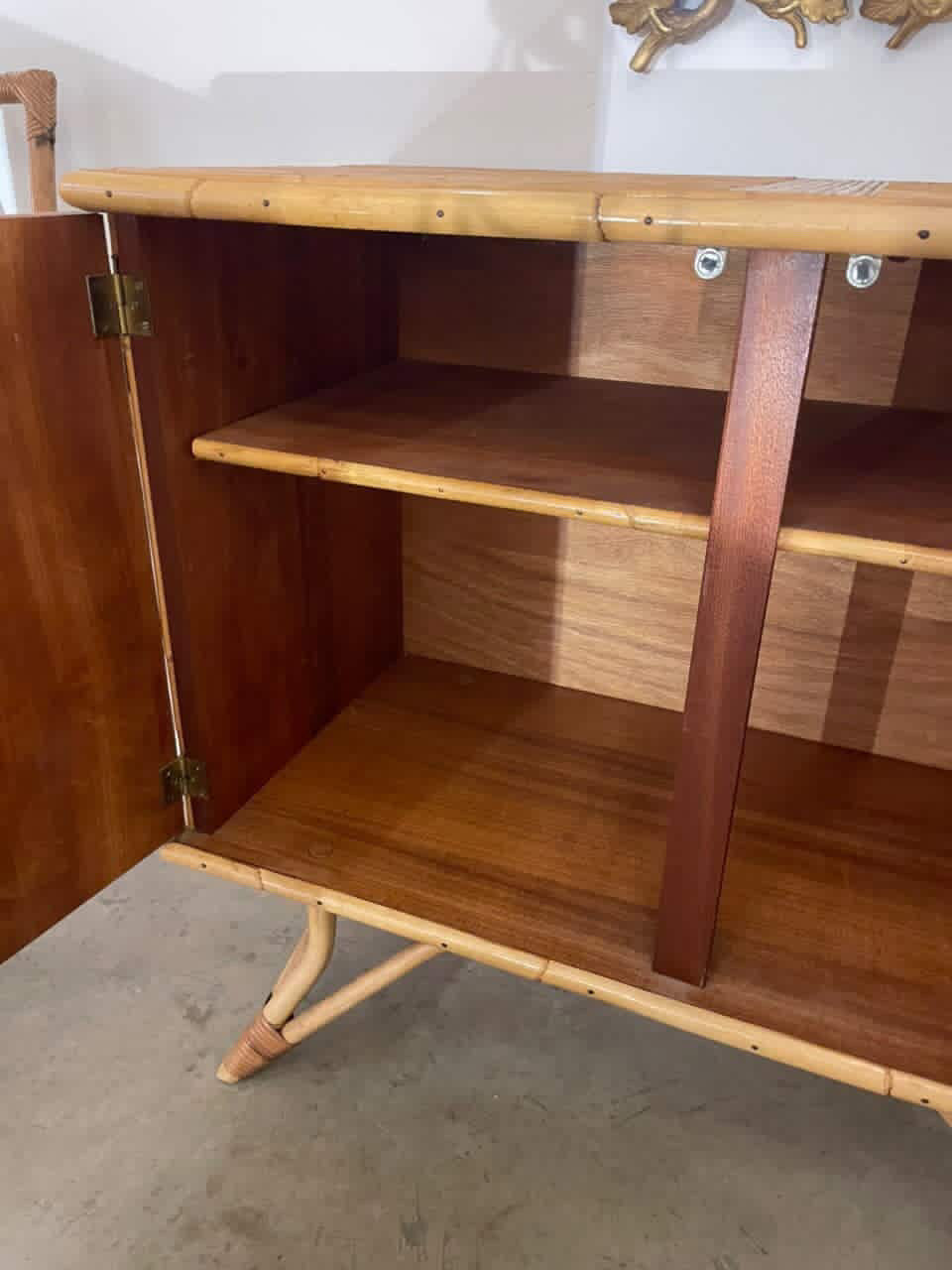 Vintage French Bamboo Cabinet by Audoux Minet