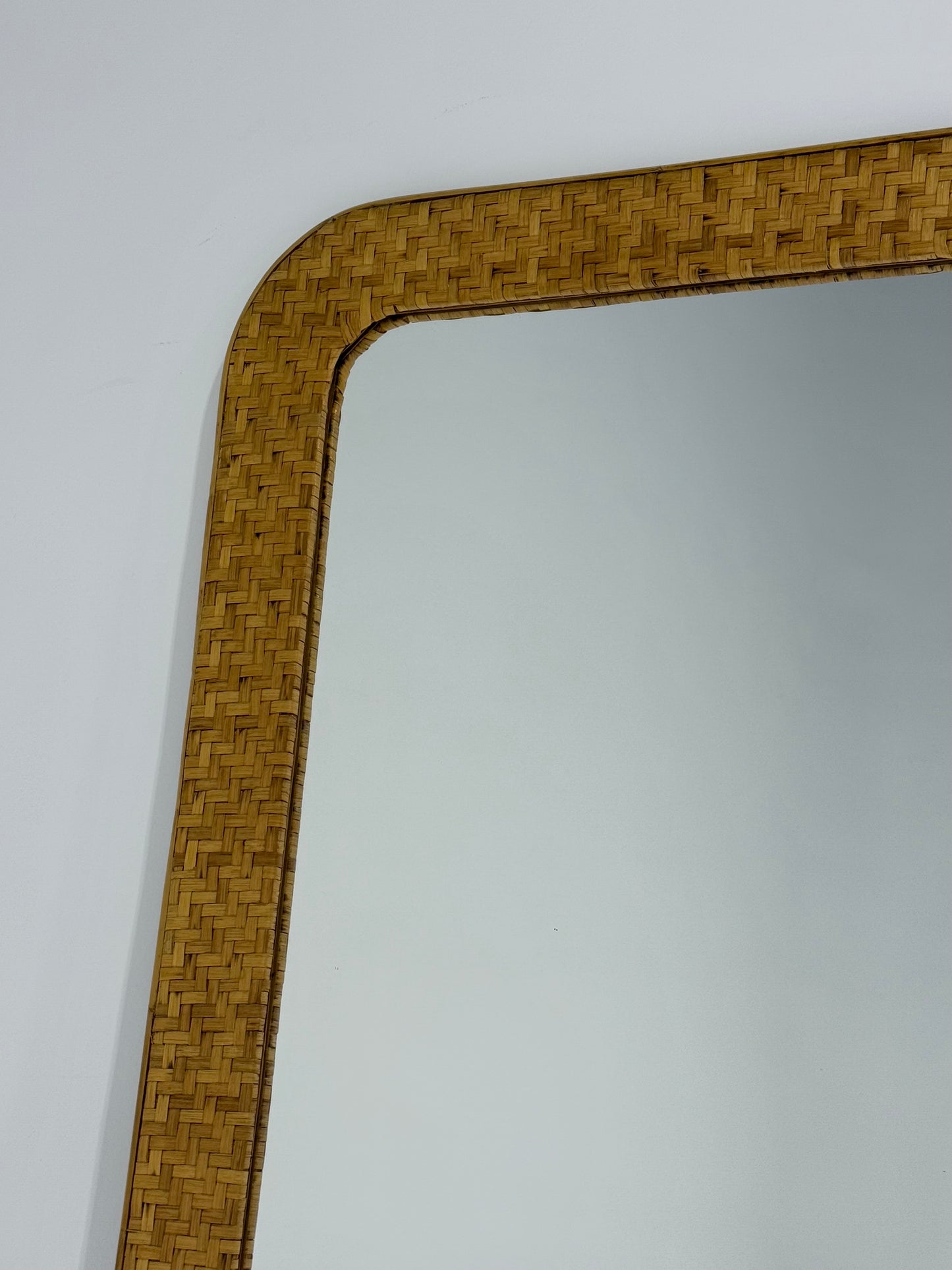 Large Italian Woven Rattan & Bamboo Mirror