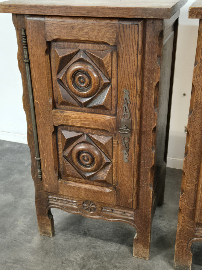 PRE ORDER: Vintage French Oak Bedside Cabinets by Charles Dudouyt