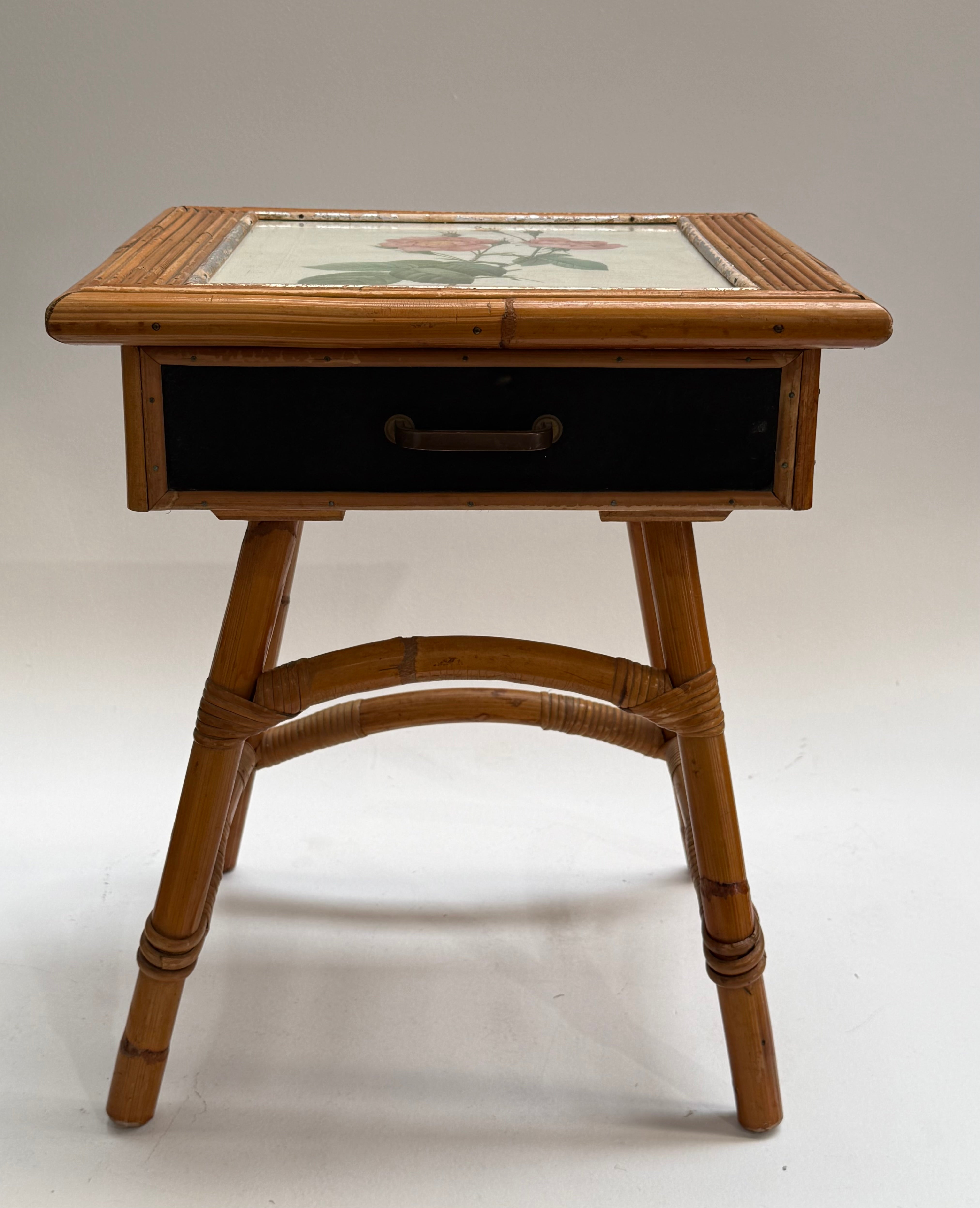 French Bamboo Bedside Table by Audoux Minet