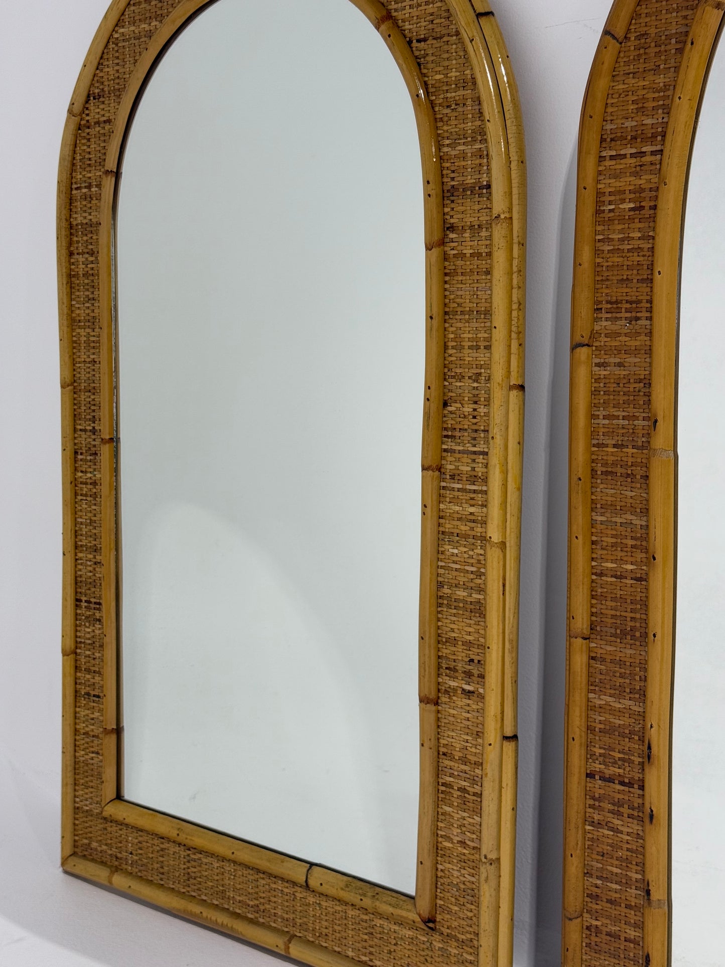 Vintage Italian Rattan & Bamboo Mirror - Two Available