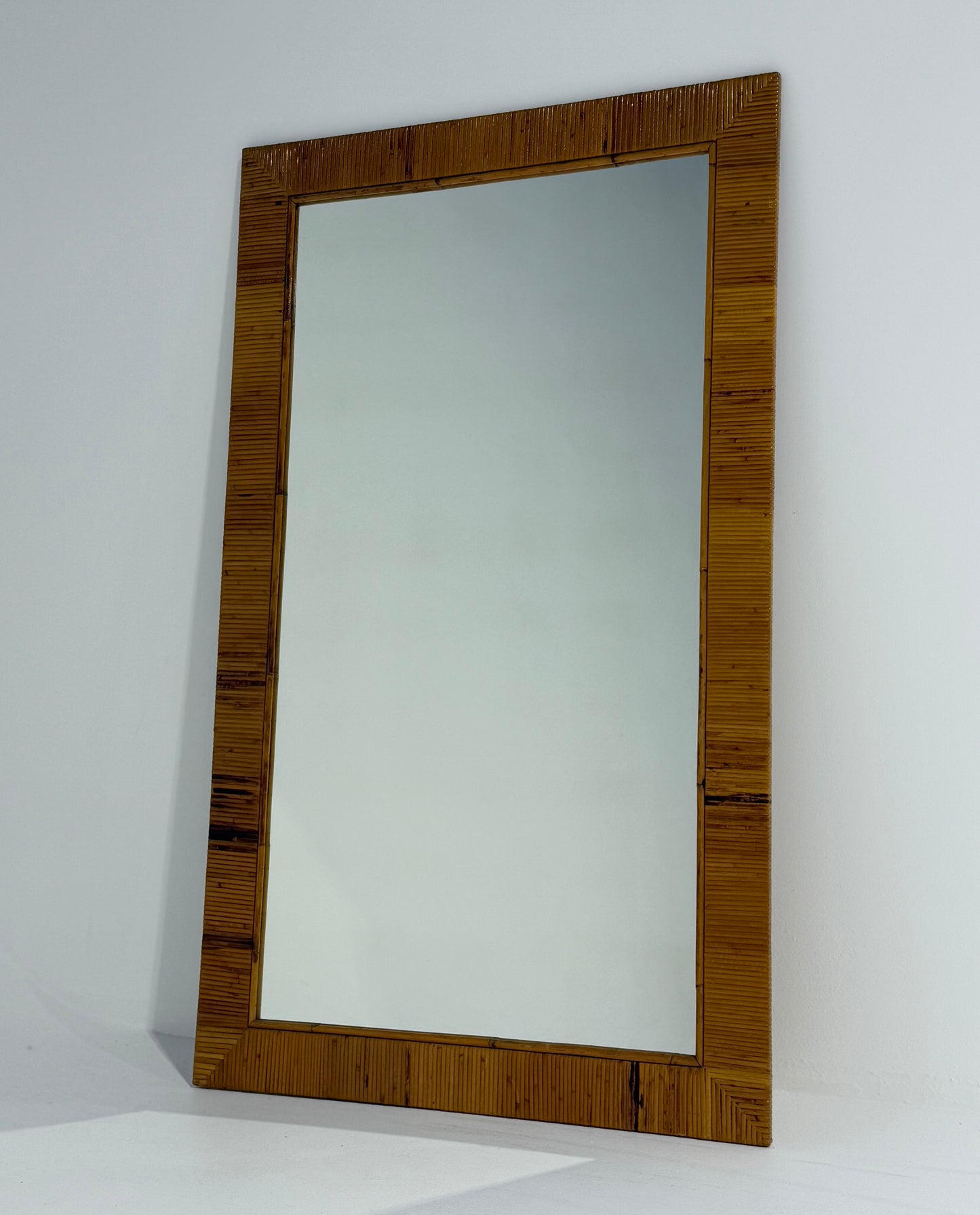 Full Length Vintage Pencil Reed Style Rattan Mirror