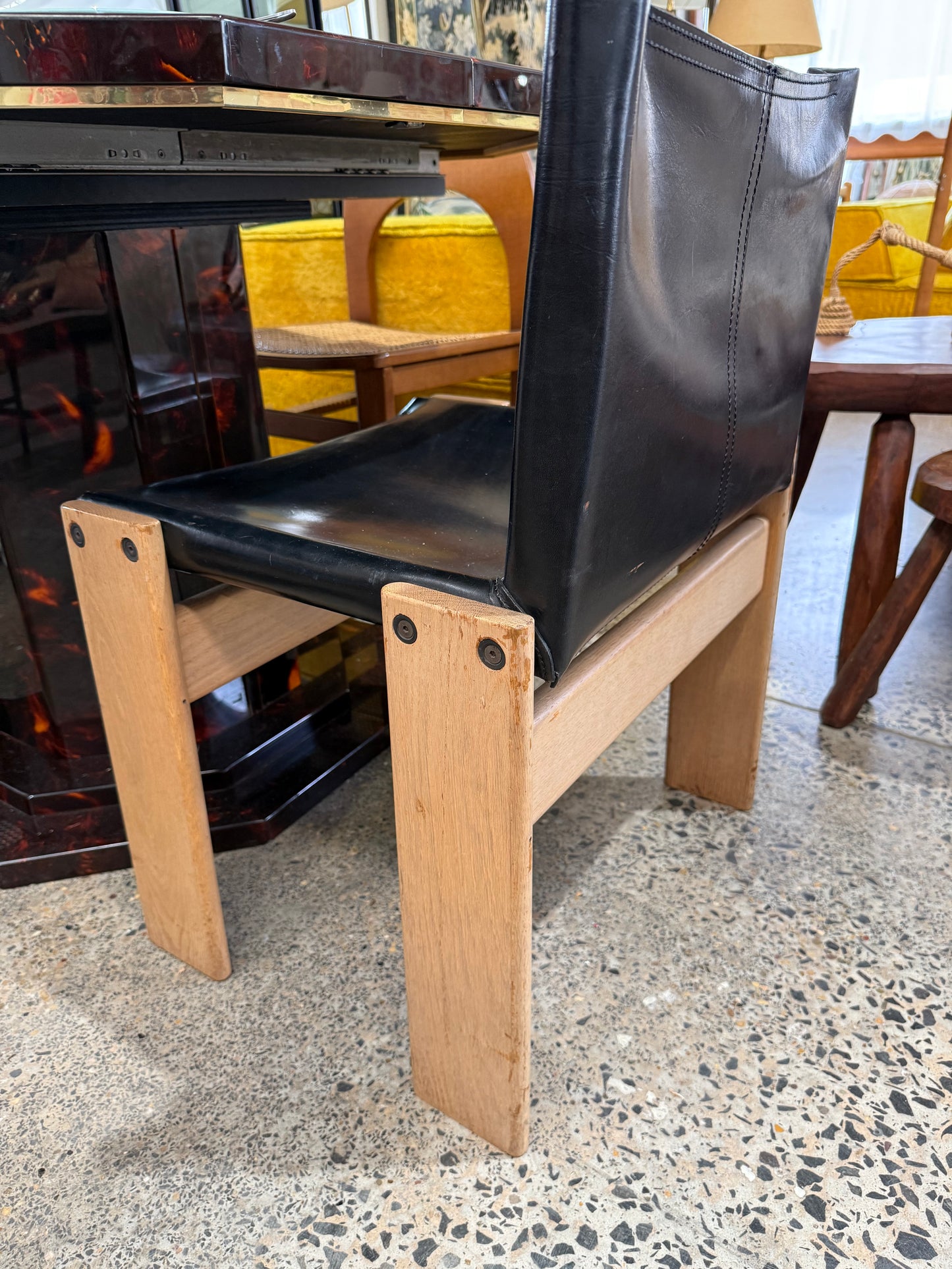 Afra & Tobia Scarpa Black Leather Monk Chair - Six Available