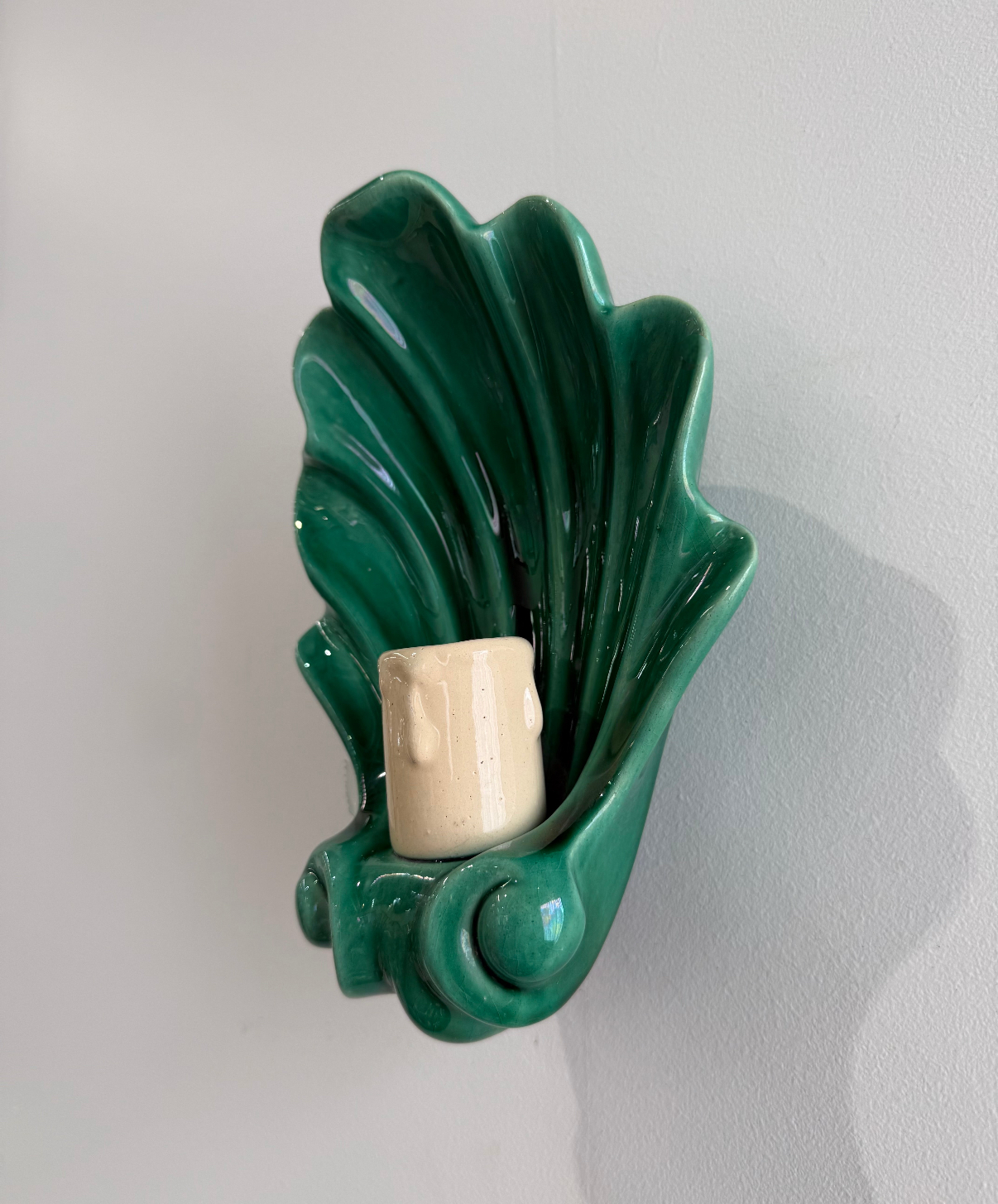 French Ceramic Shell Wall Light - Two Available