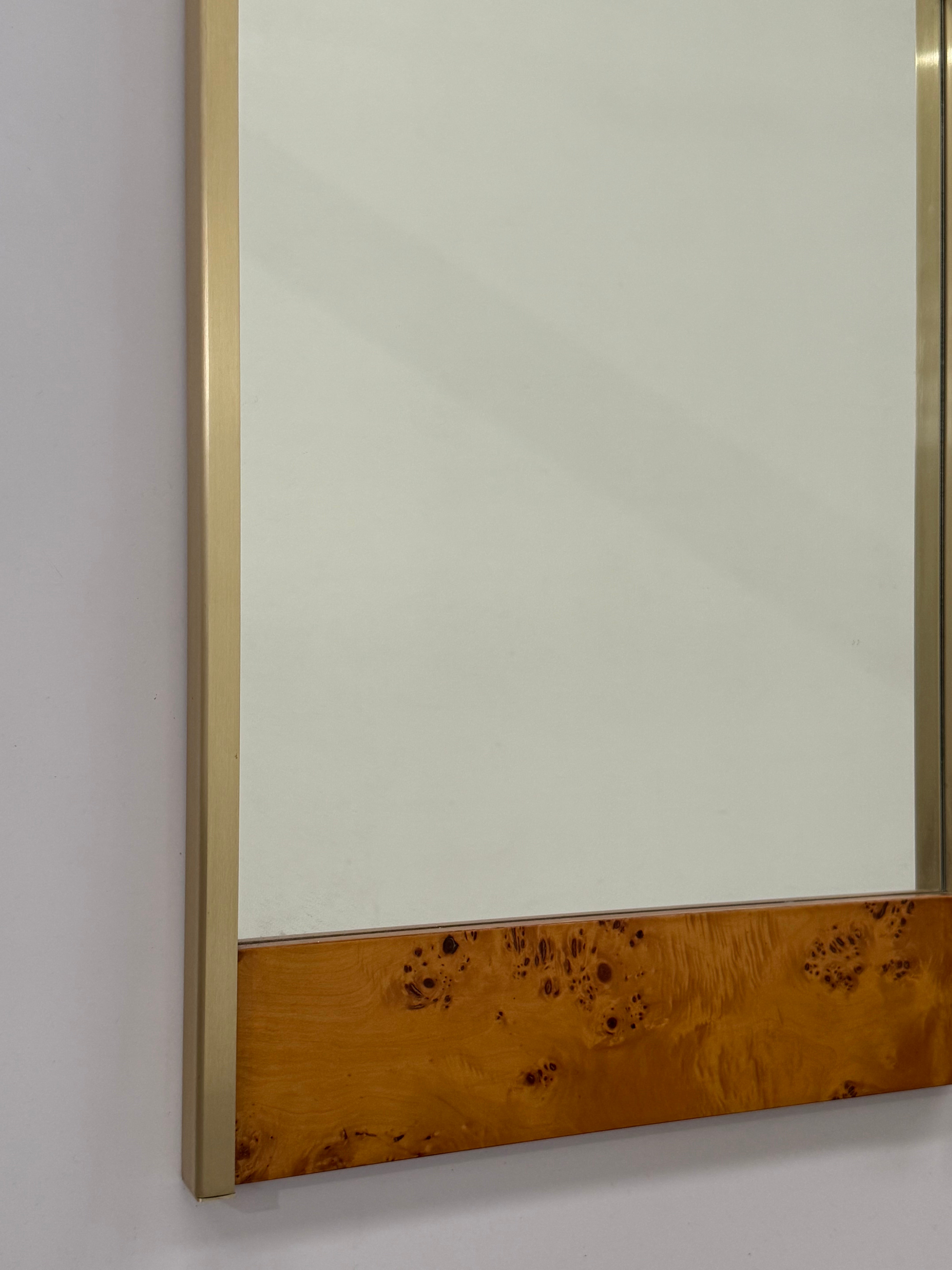Italian Briar Wood & Brass Mirror
