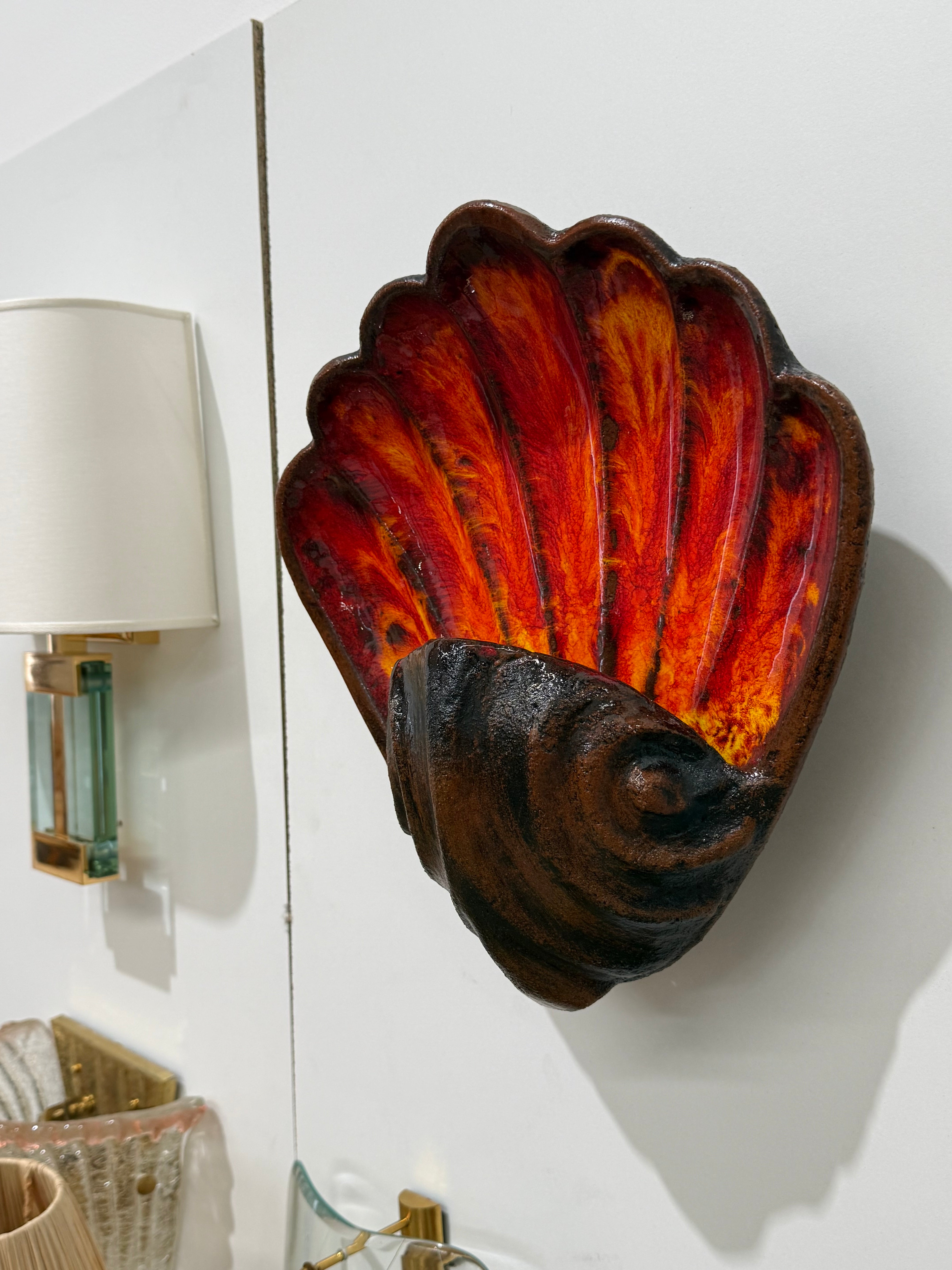 Large French Ceramic Shell Wall Light - Two Available