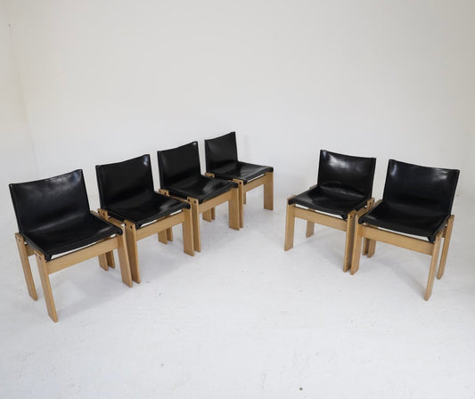 Afra & Tobia Scarpa Black Leather Monk Chair - Six Available