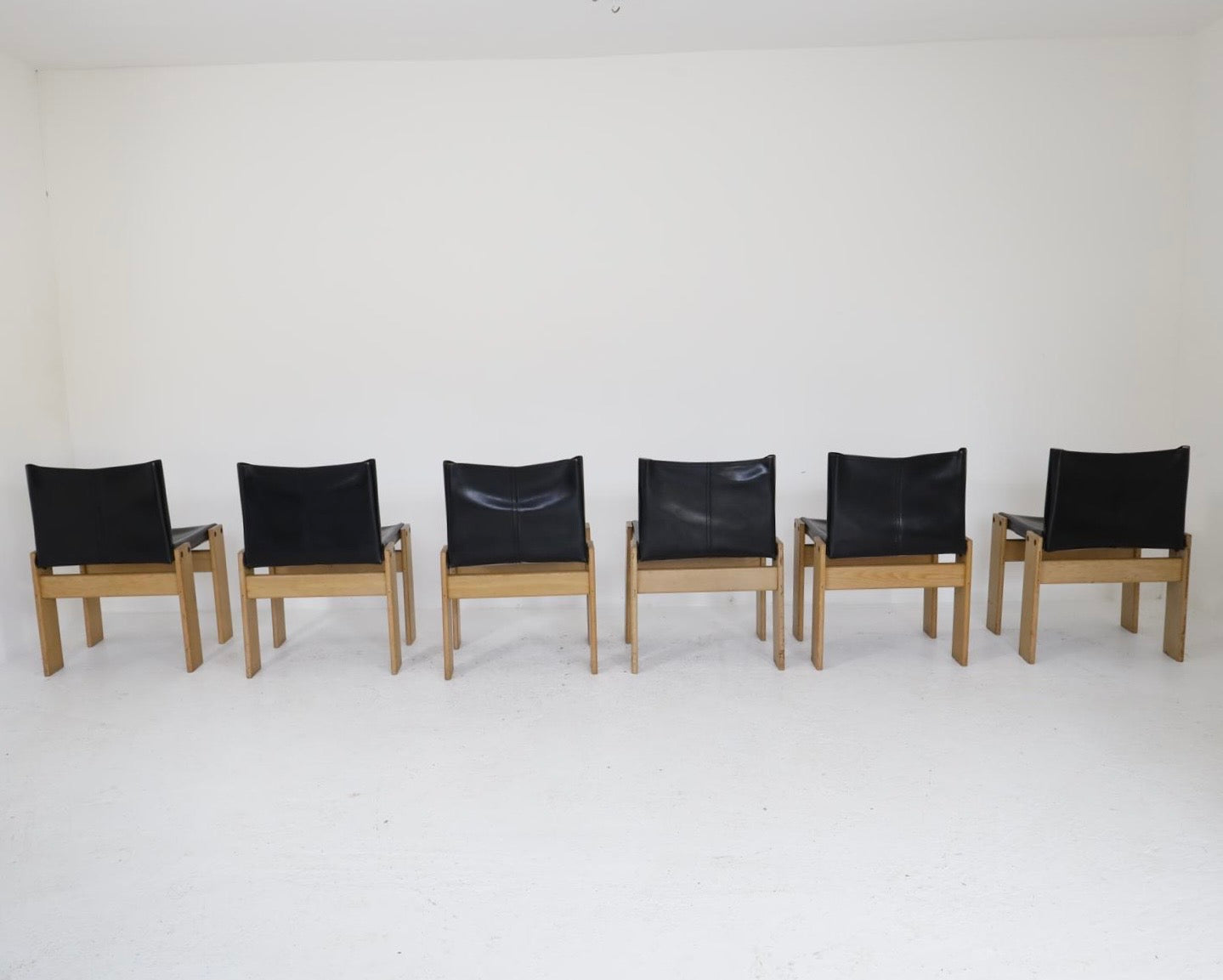 PRE ORDER Set of Six Afra & Tobia Scarpa Black Leather Monk Chairs