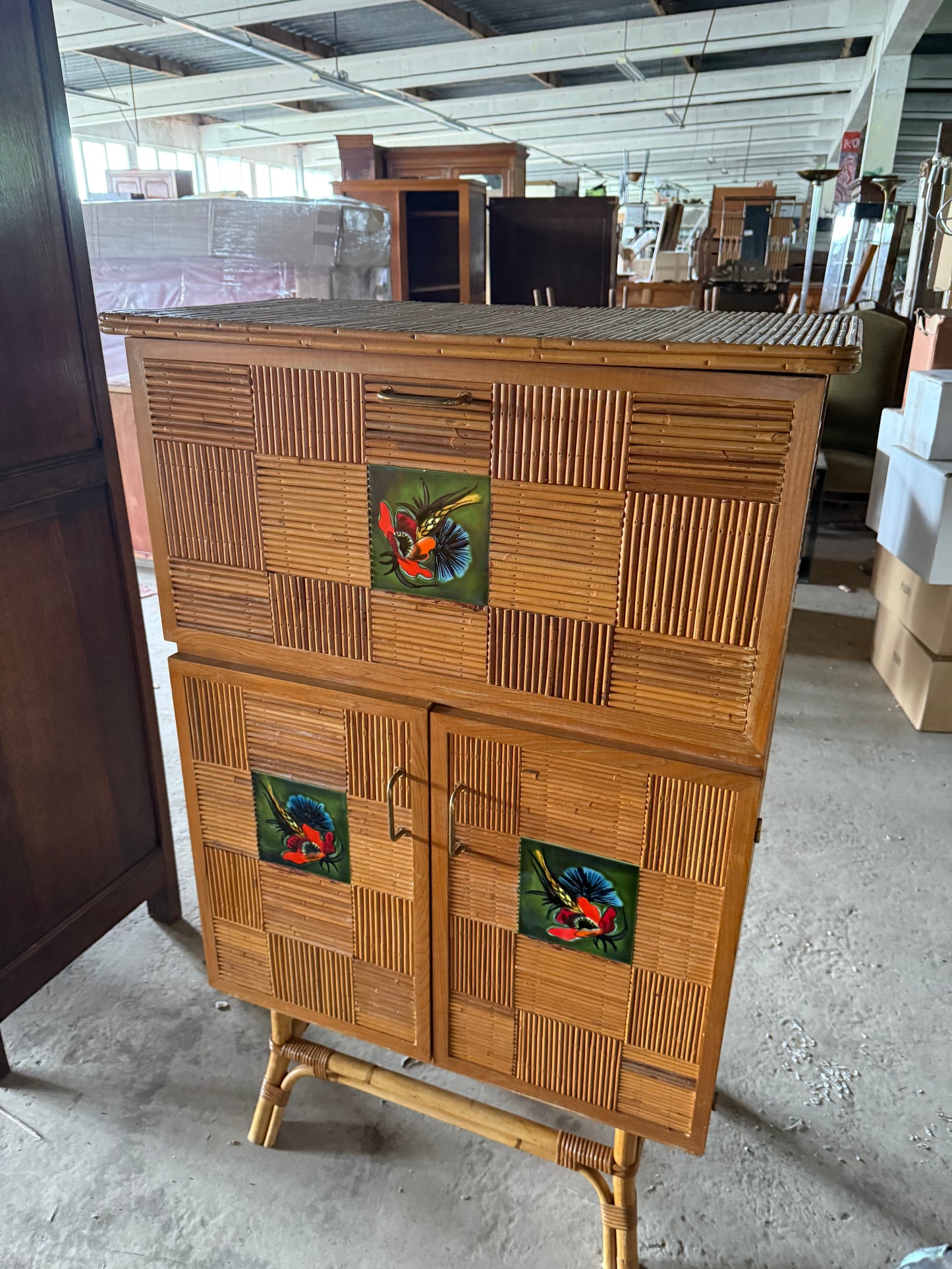 PRE ORDER: Vintage French Bamboo Cabinet by Audoux Minet
