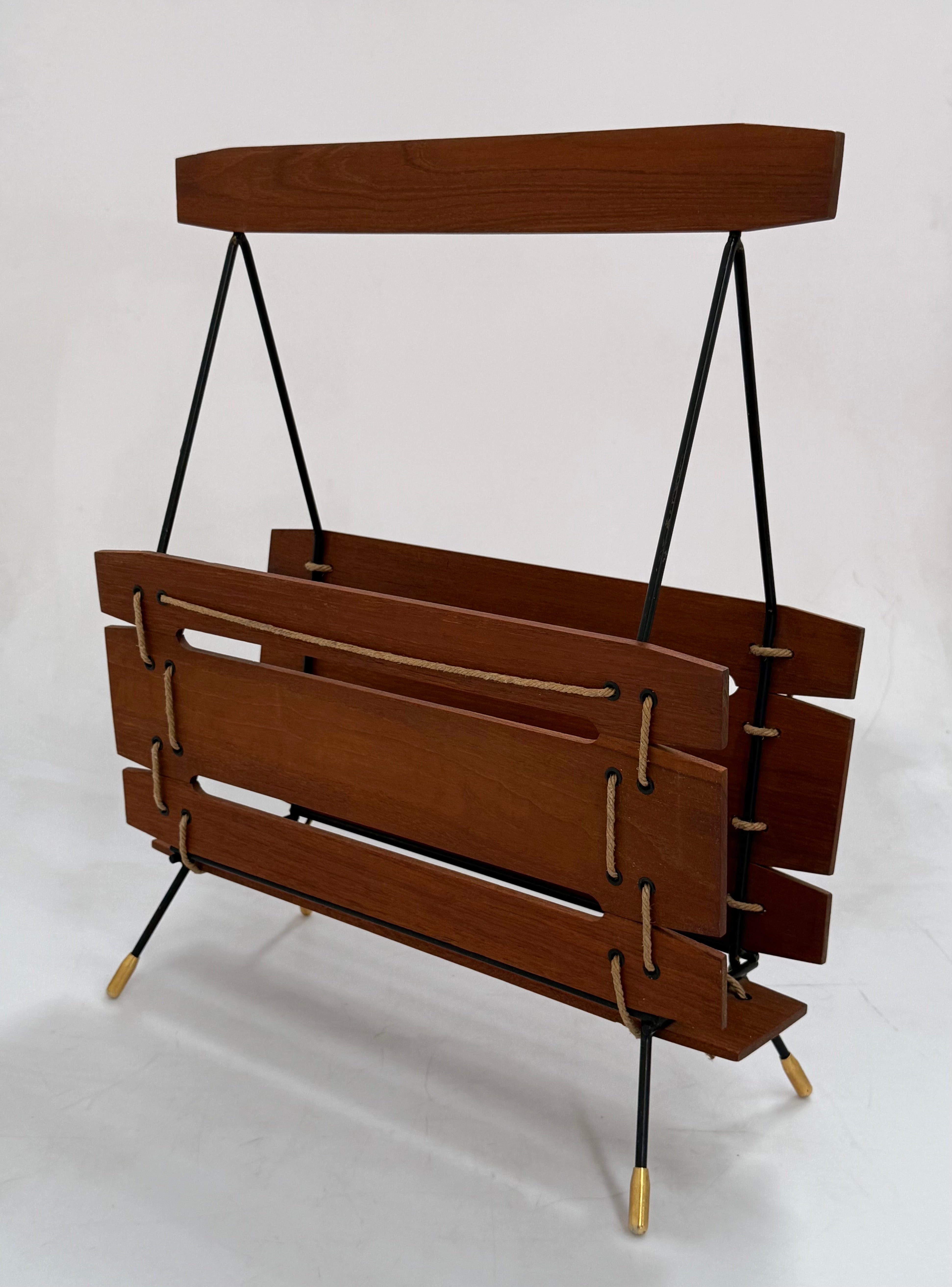 1960s Italian Timber & Iron Magazine Holder