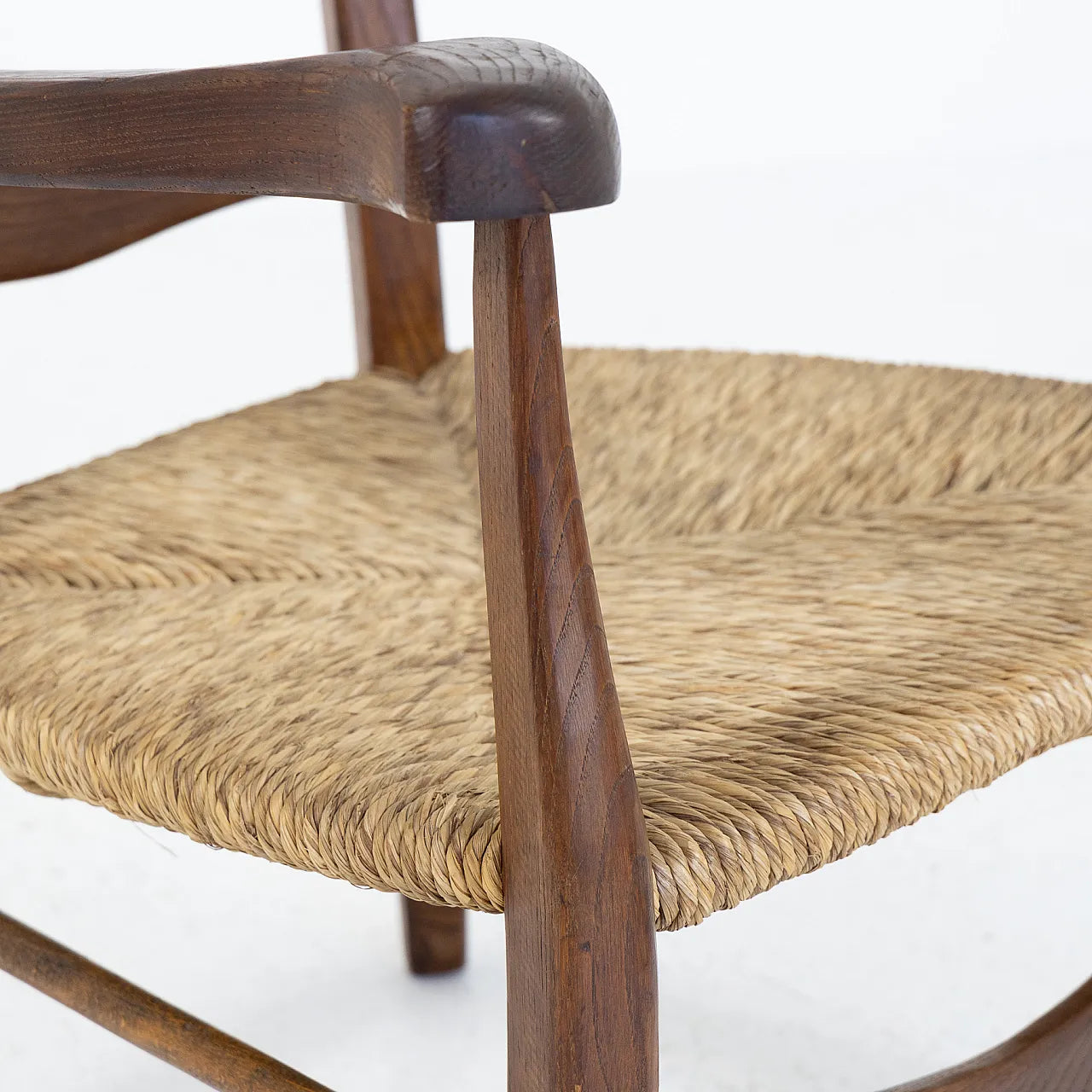 Vintage Italian Timber & Rush Armchair - Two Available