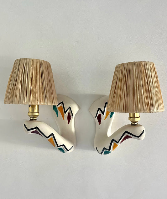 Pair of 1950’s French Ceramic Wall Lights