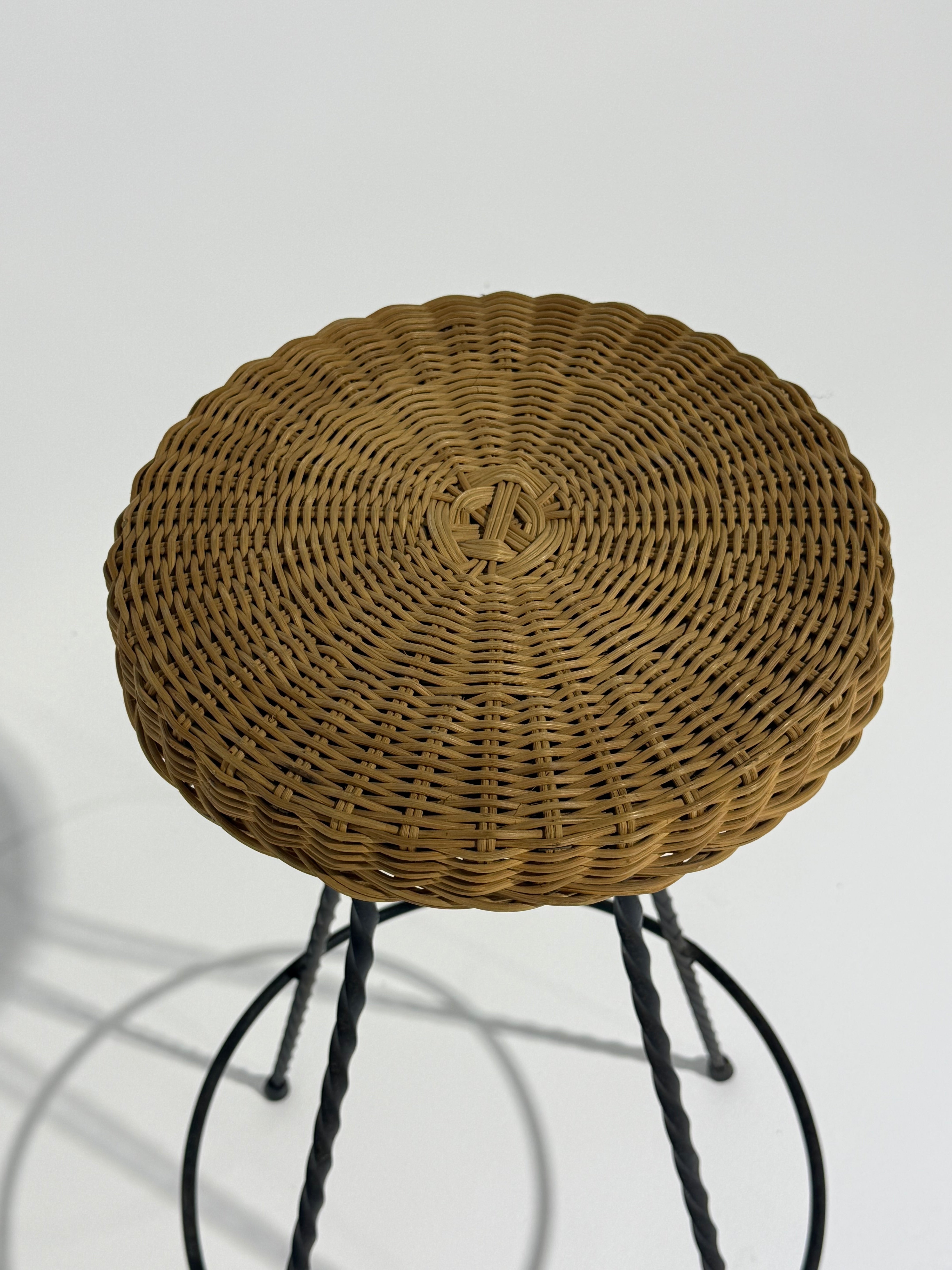 French Wicker & Iron Bar Stool by Bonacina - Three Available