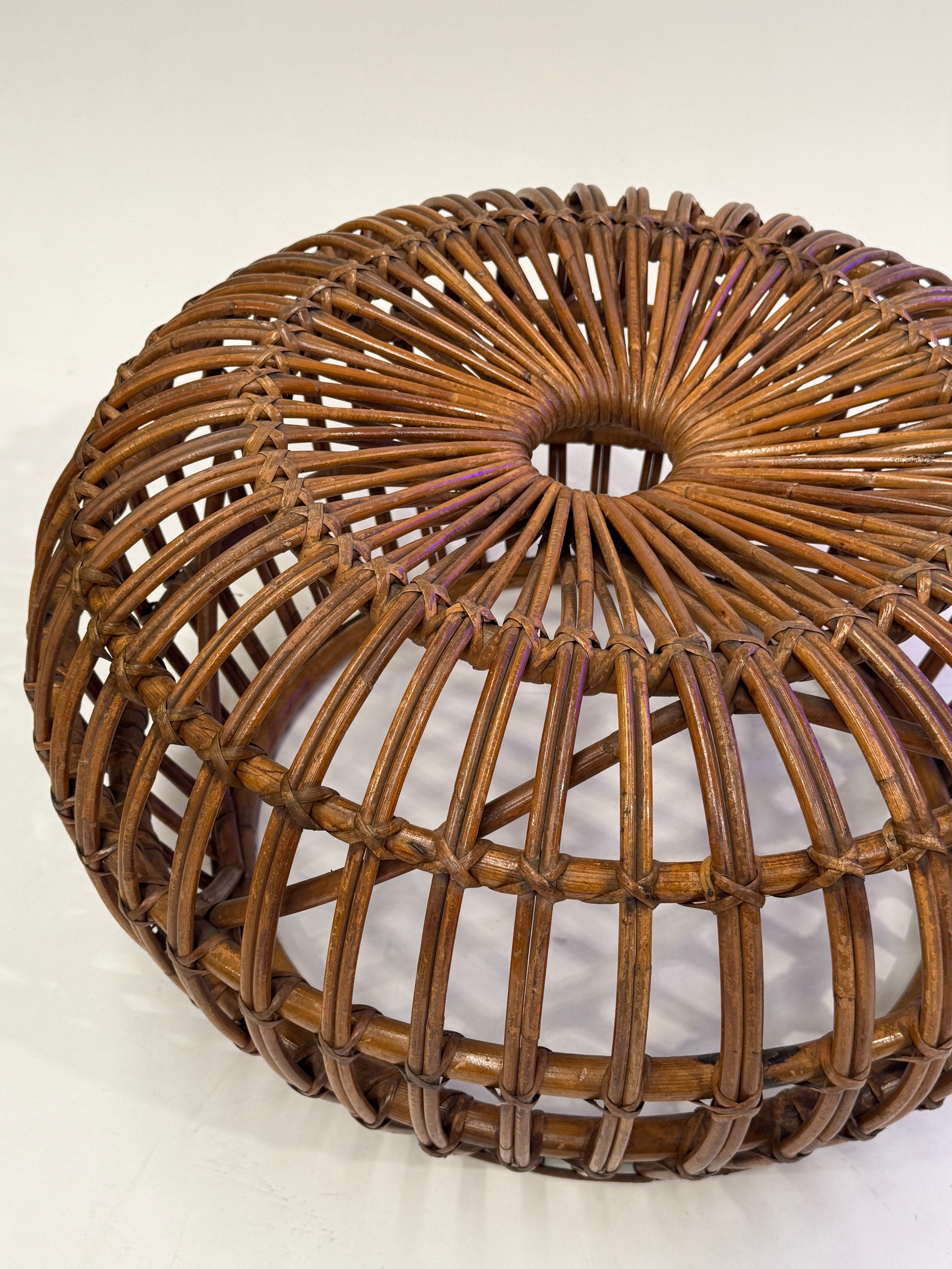 Vintage Italian Bamboo Ottoman by Bonacina - Two Available