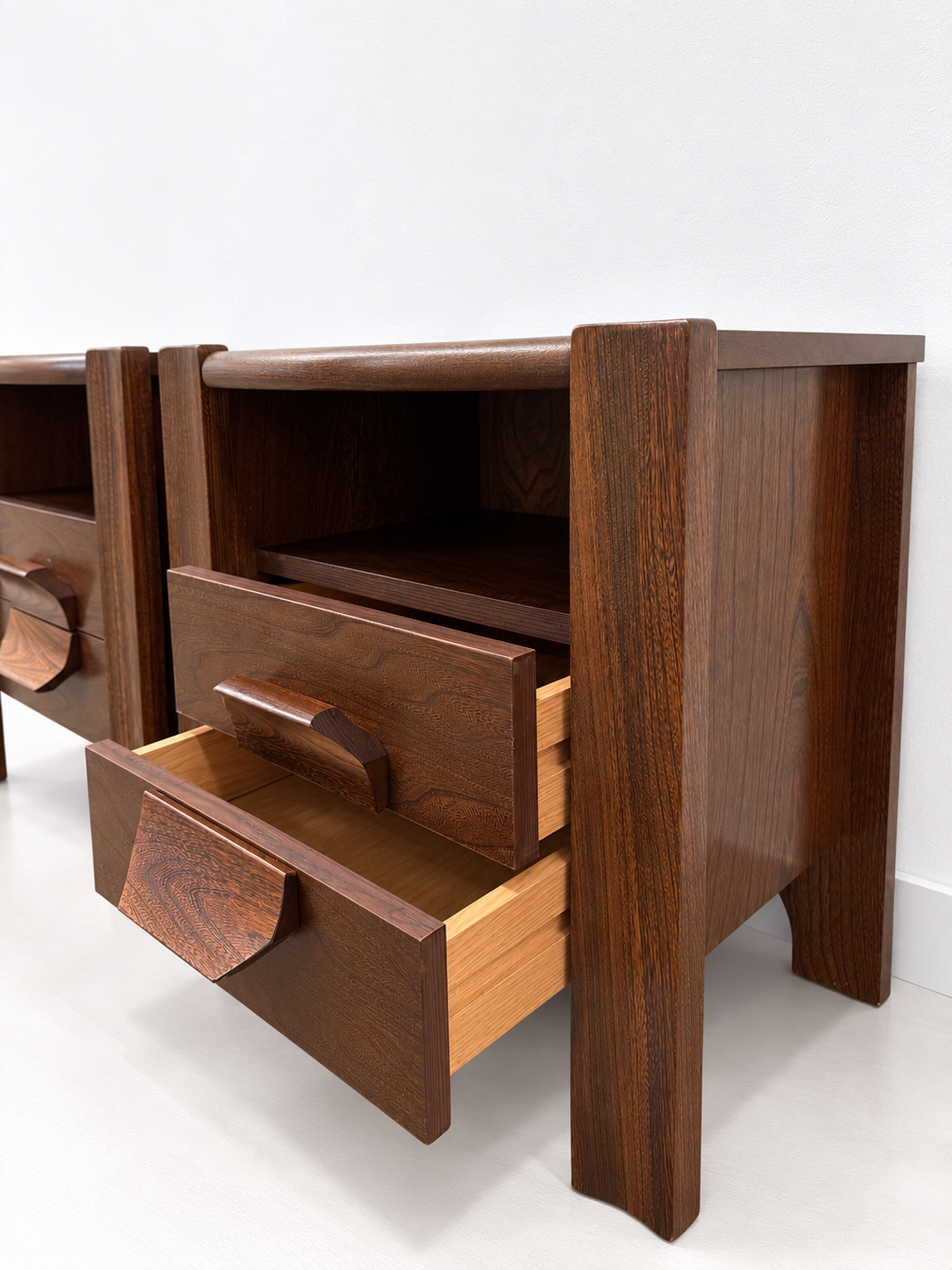 Pair of Elm Bedside Cabinets by Maison Regain