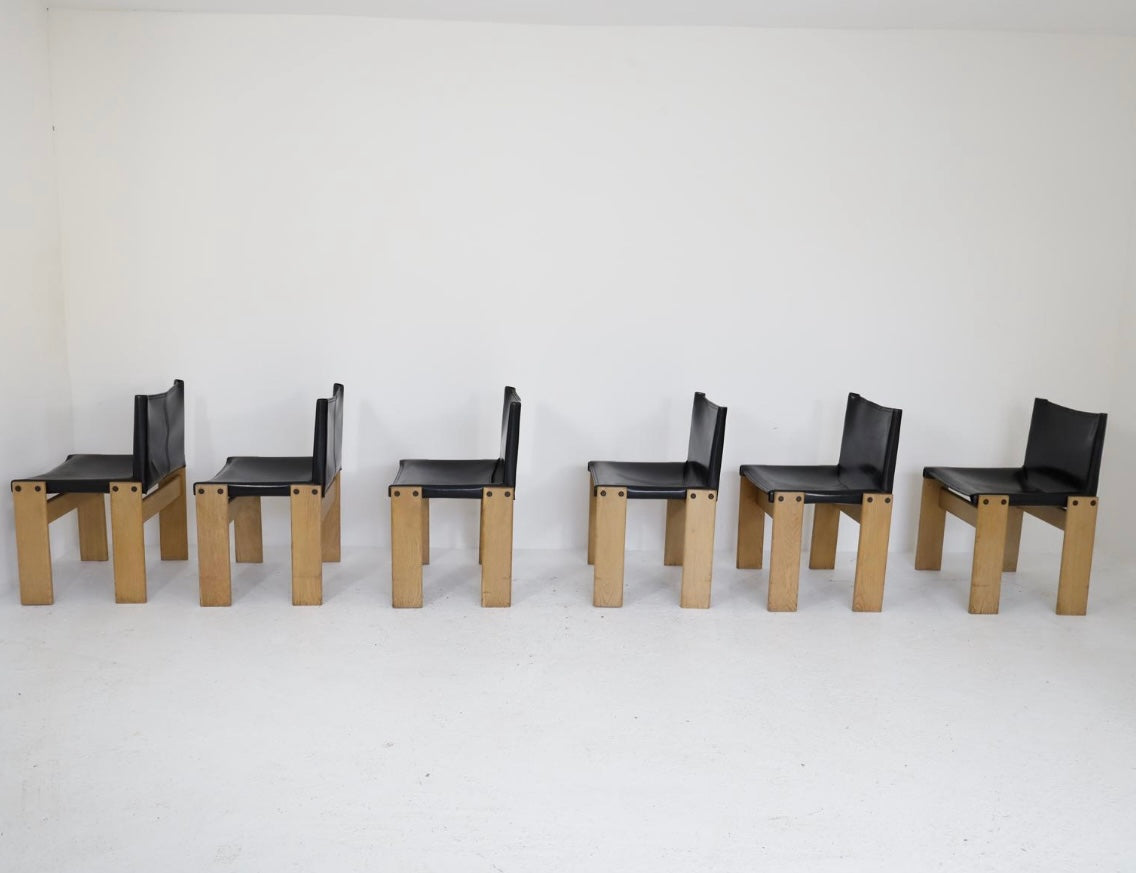 PRE ORDER Set of Six Afra & Tobia Scarpa Black Leather Monk Chairs