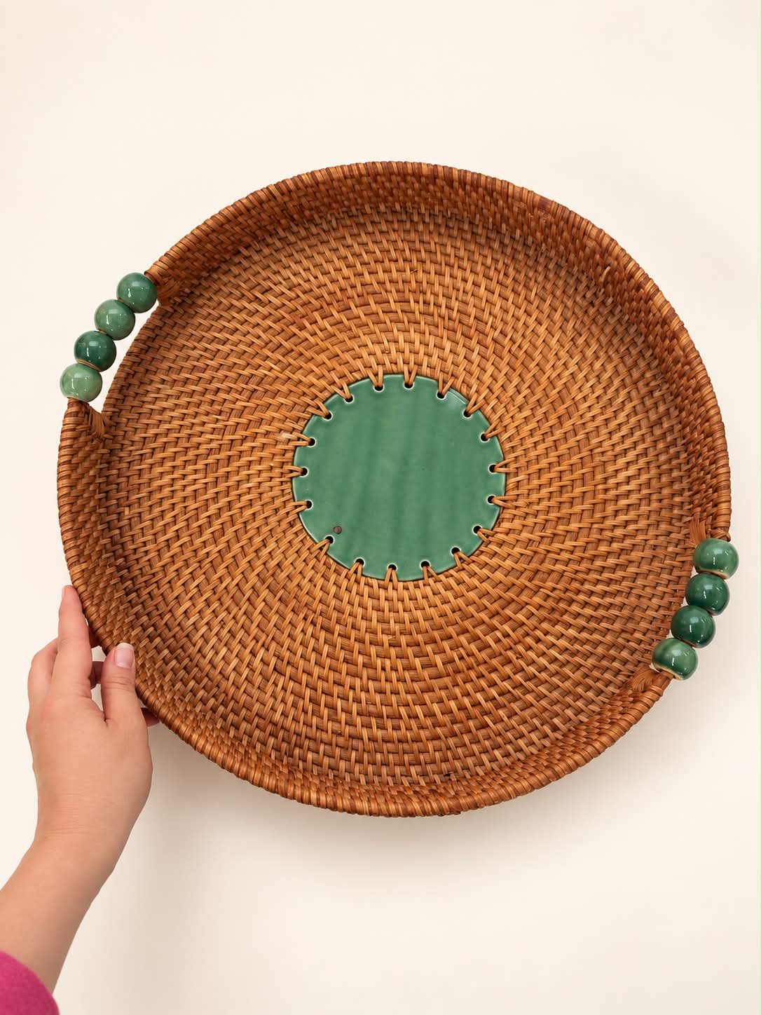 Italian Rattan & Ceramic Tray