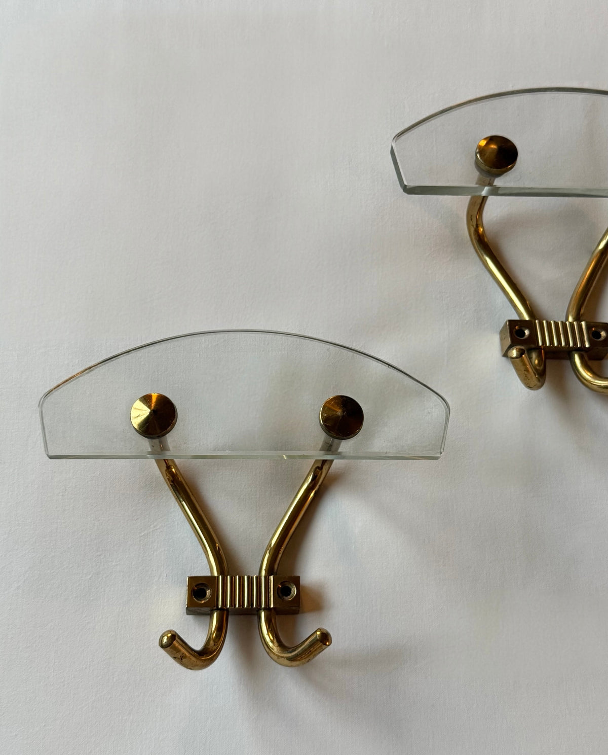 Italian Brass and Glass Coat Hook - Five Available