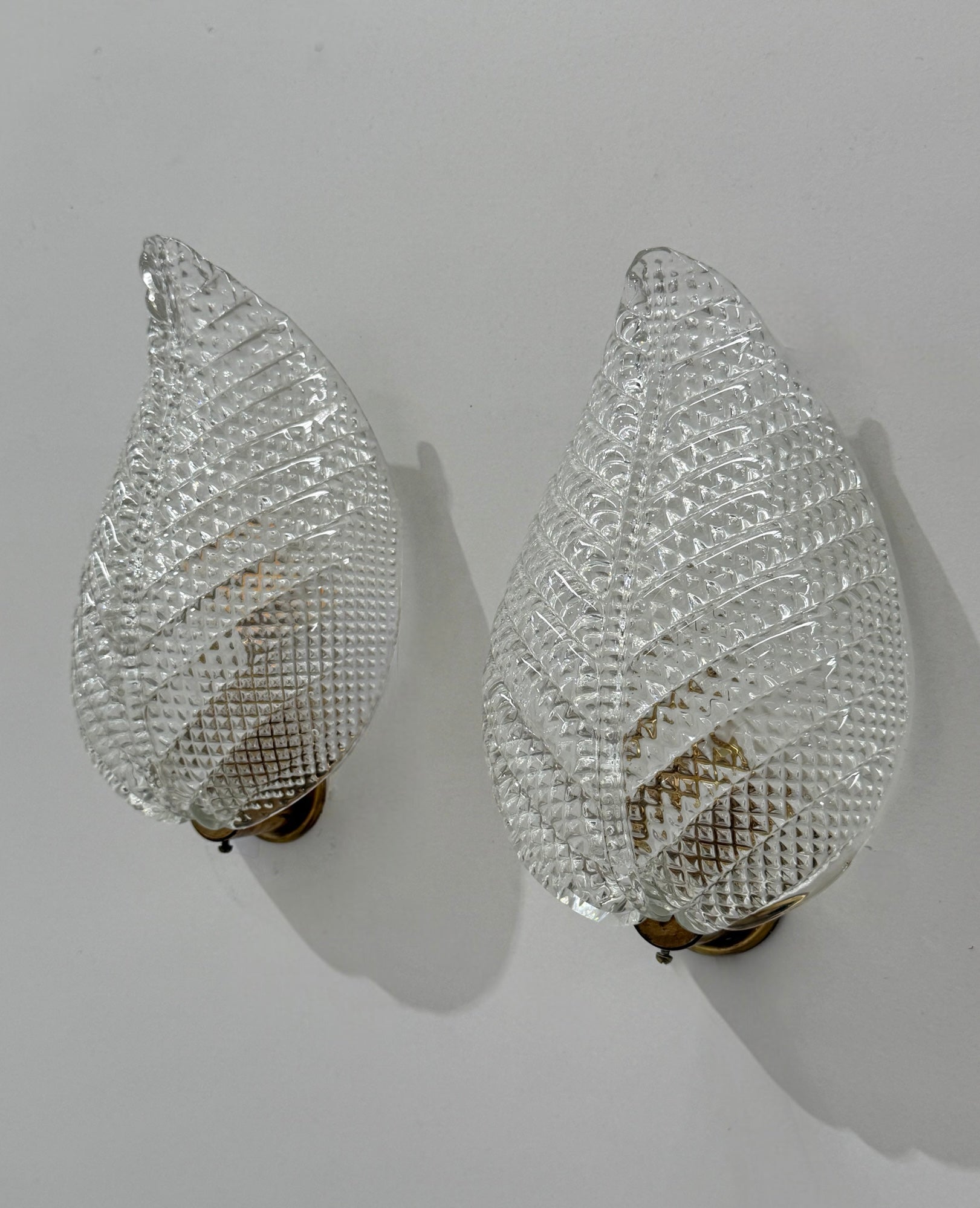 Pair of Murano Glass Foglia Wall Lights