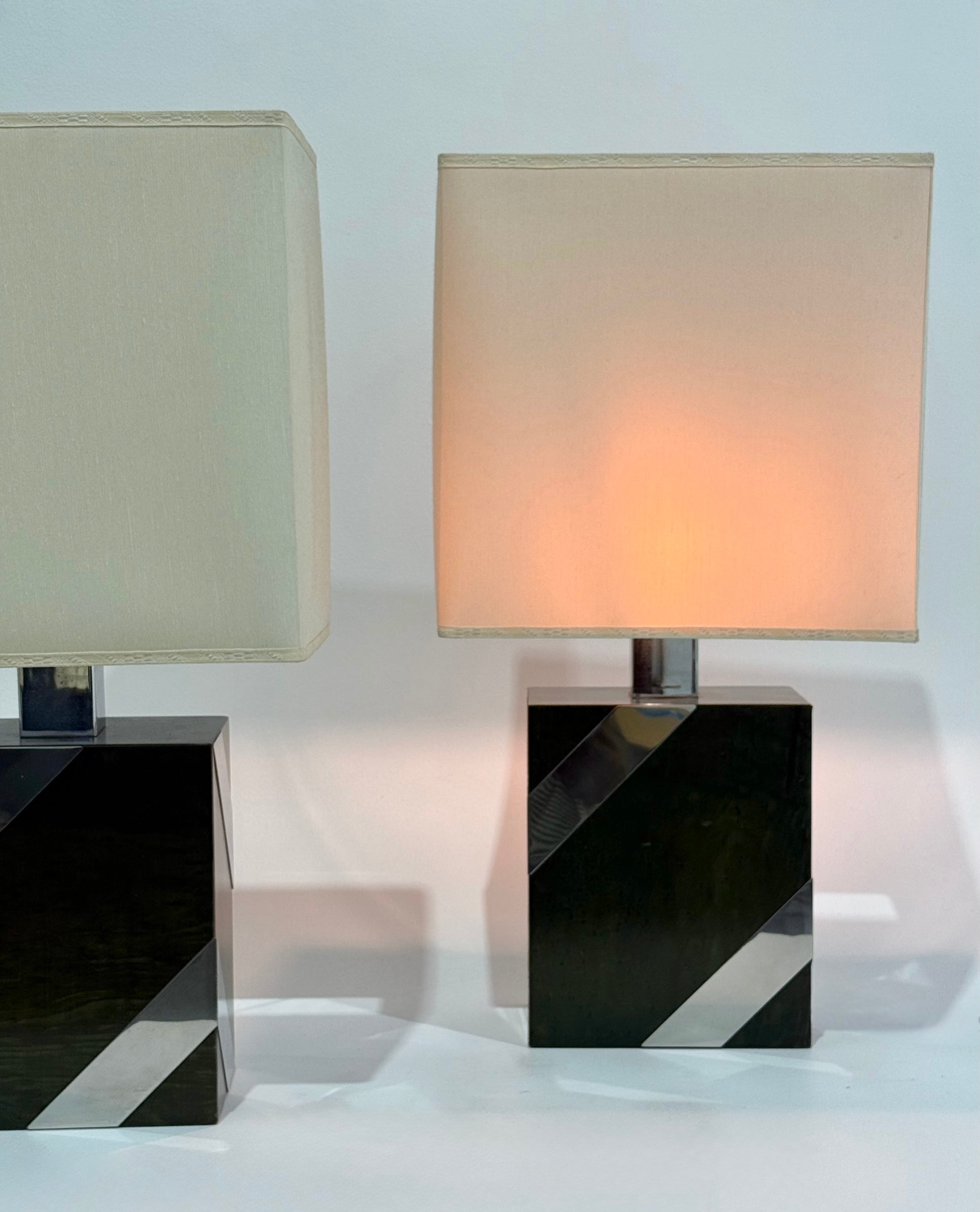 1970’s Briar Wood and Mirrored Chrome Lamp - Two Available